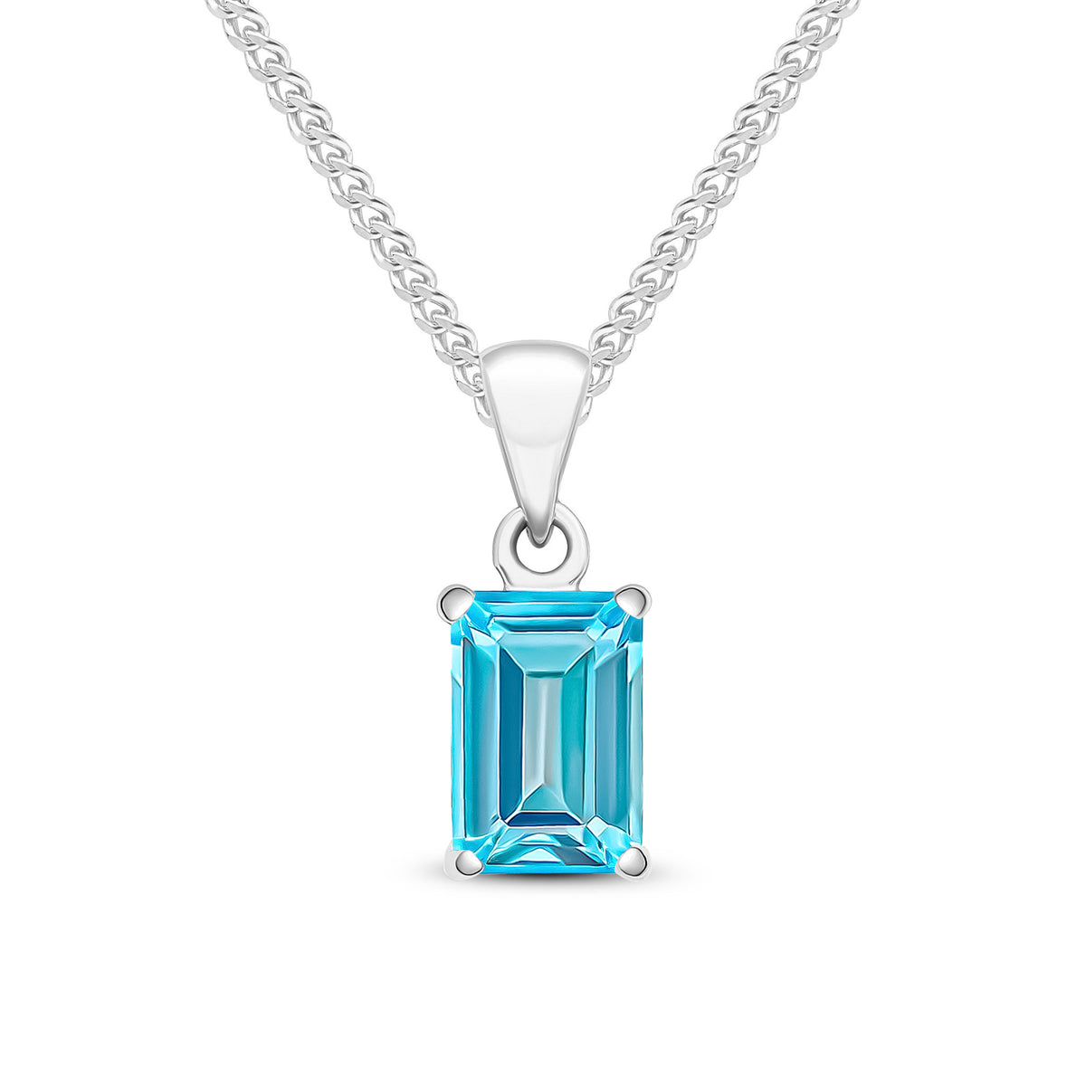 9ct White Gold 7x5 Octagon Swiss Blue Topaz Claw Set Pendant
