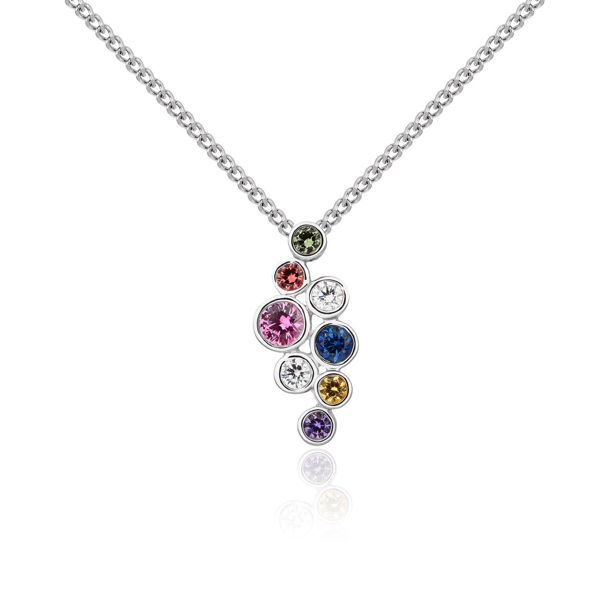 18ct White Gold Round Multi-Sapphire and Diamond Bubble Pendant
