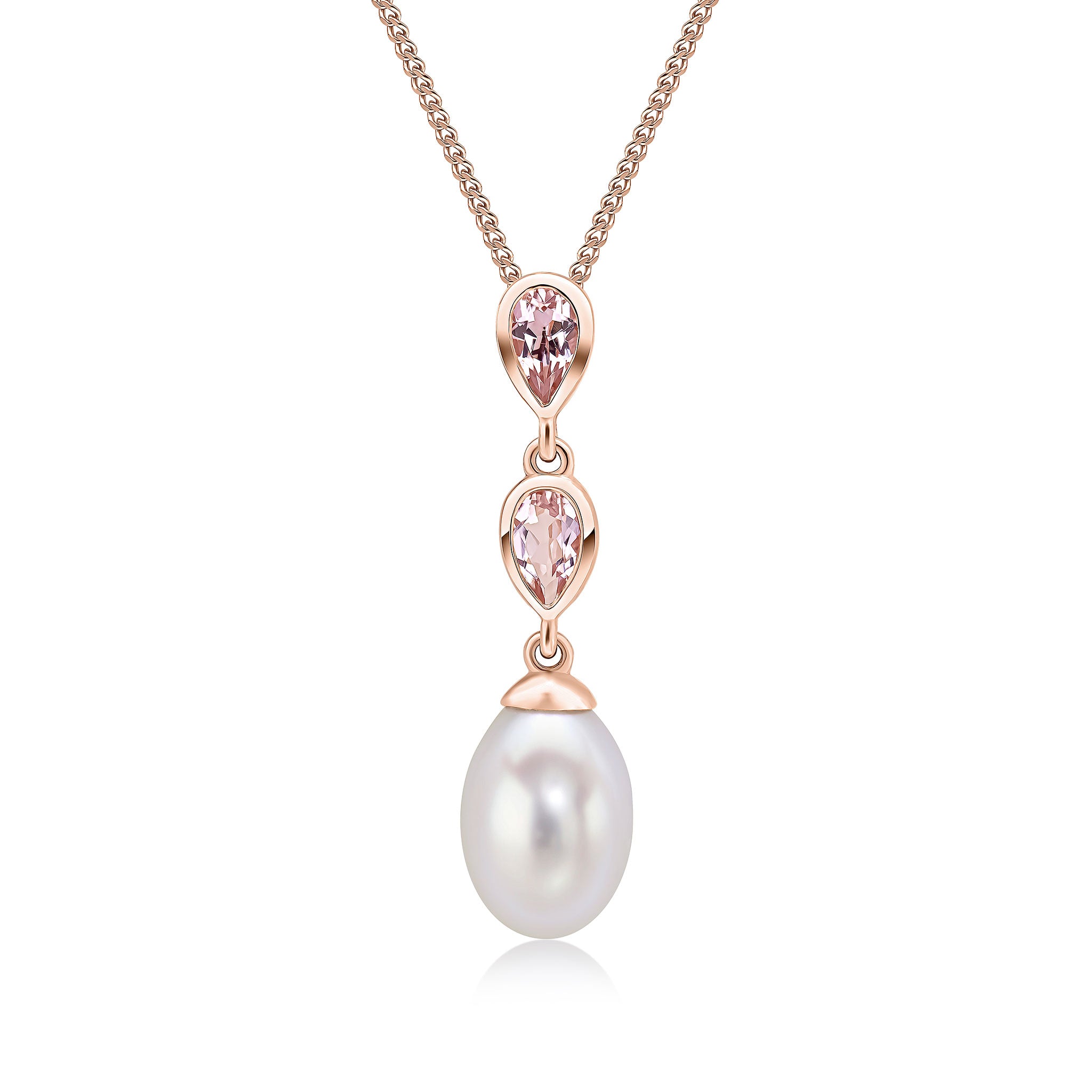 9ct Rose Gold Pearl & Double Pear Shape Morganite Pendant