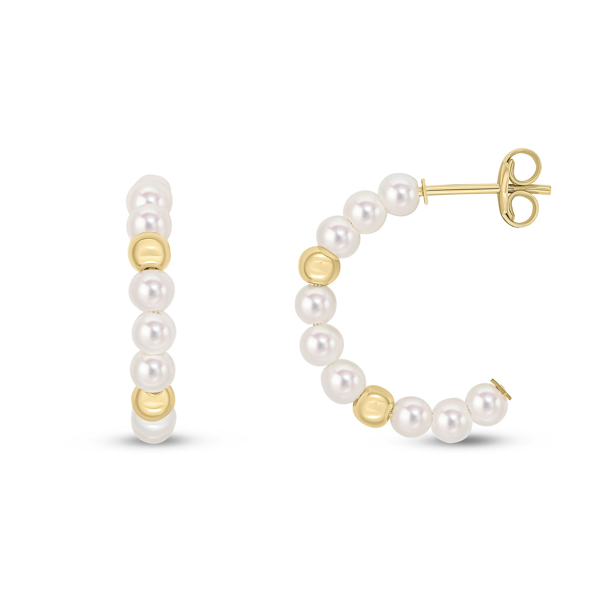 9ct Yellow Gold Cultured Freshwater Pearl Bead Half Hoop Earrings