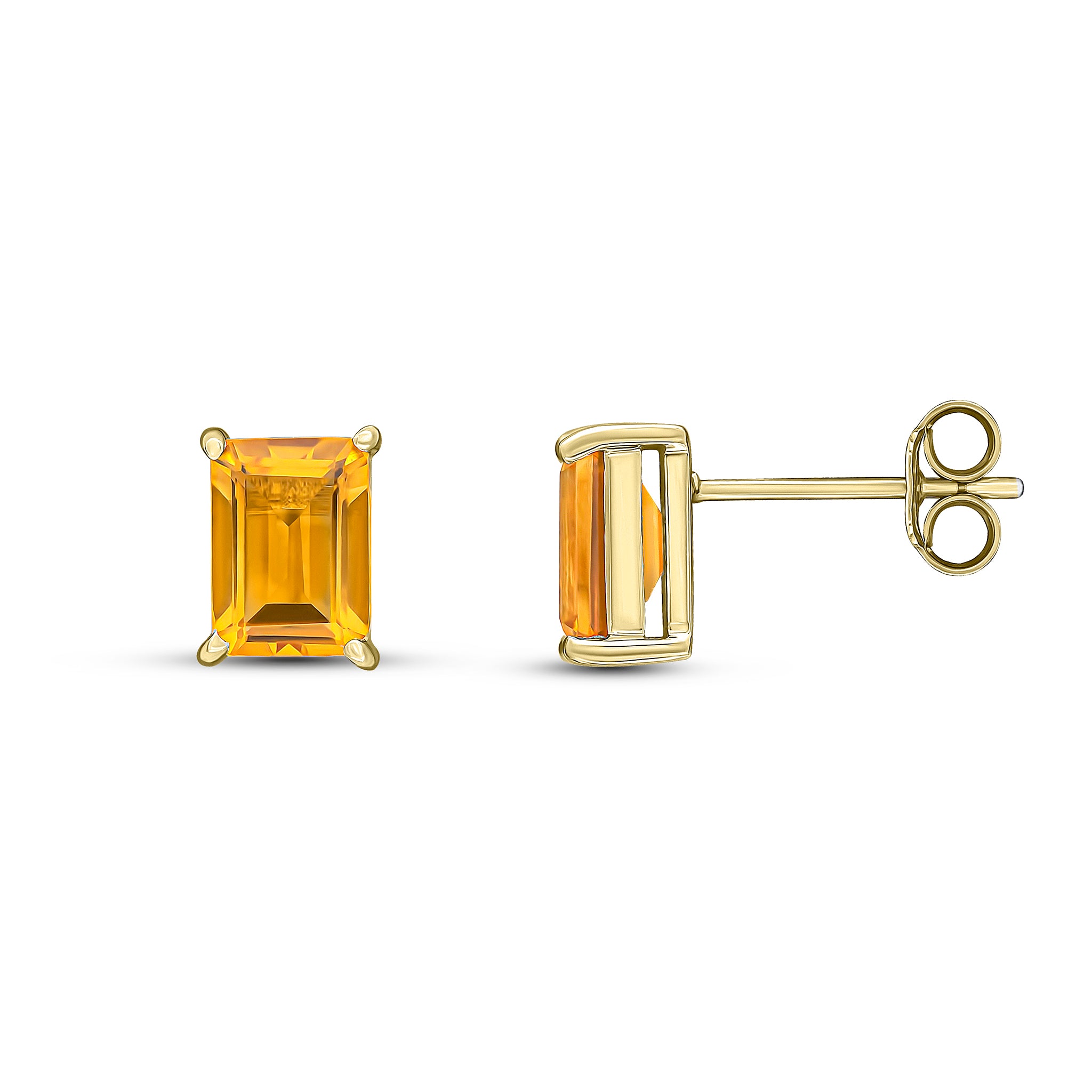 9ct Yellow Gold 7x5 Octagon Citrine Claw Set Earrings