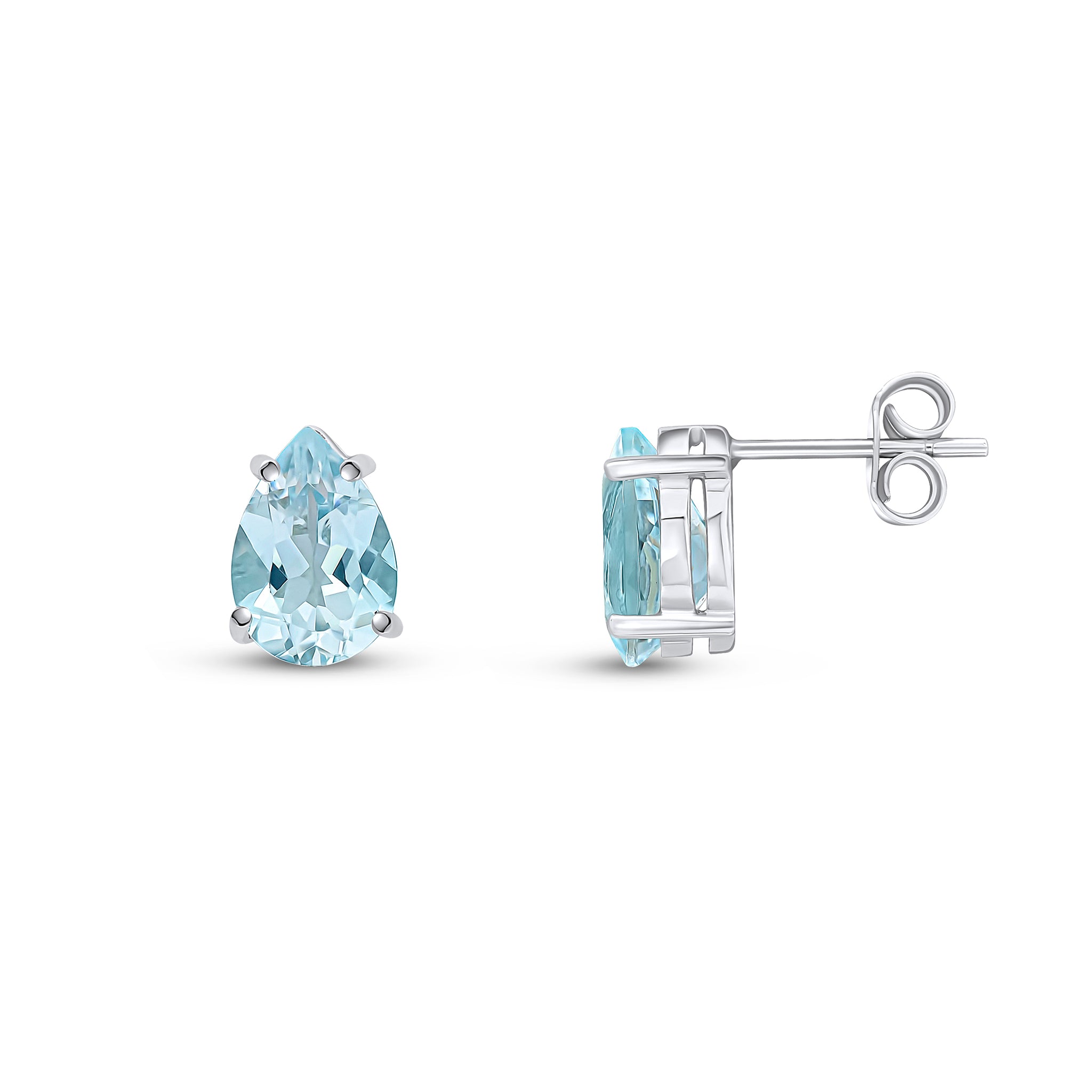 9ct White Gold 9x6 Pear Shape Aquamarine 4 Claw Earrings