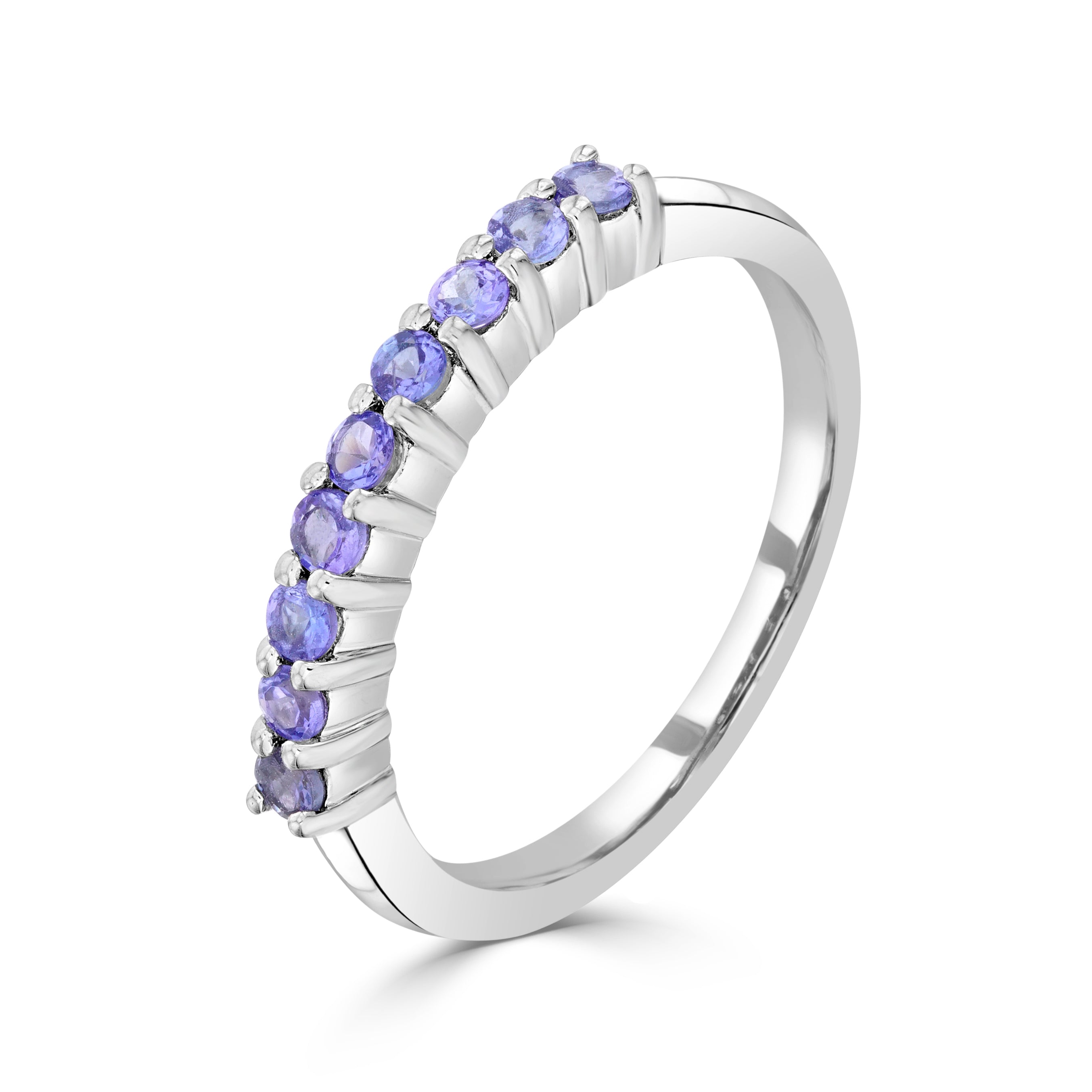 9ct White Gold Round Tanzanite Claw Set 9 Stone Ring