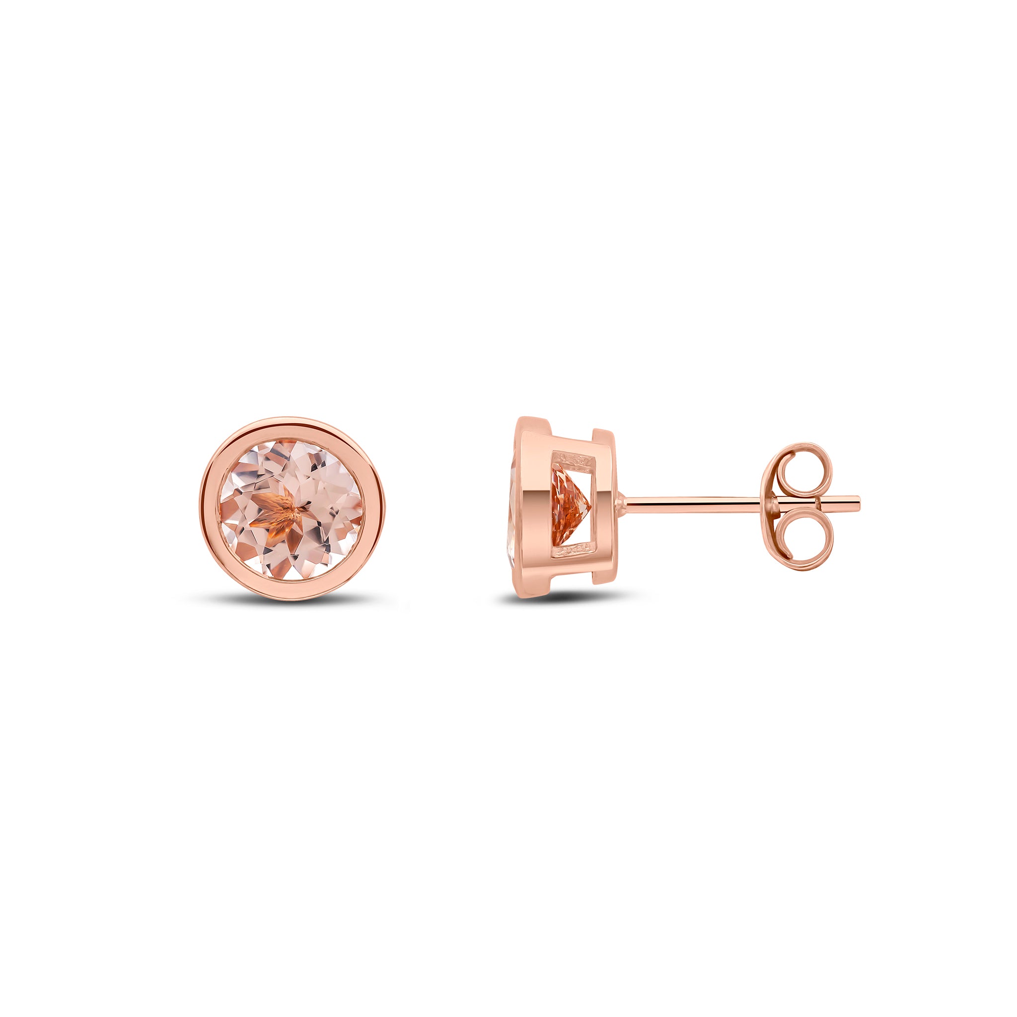 9ct Rose Gold 6mm Round Morganite Rubover Earrings