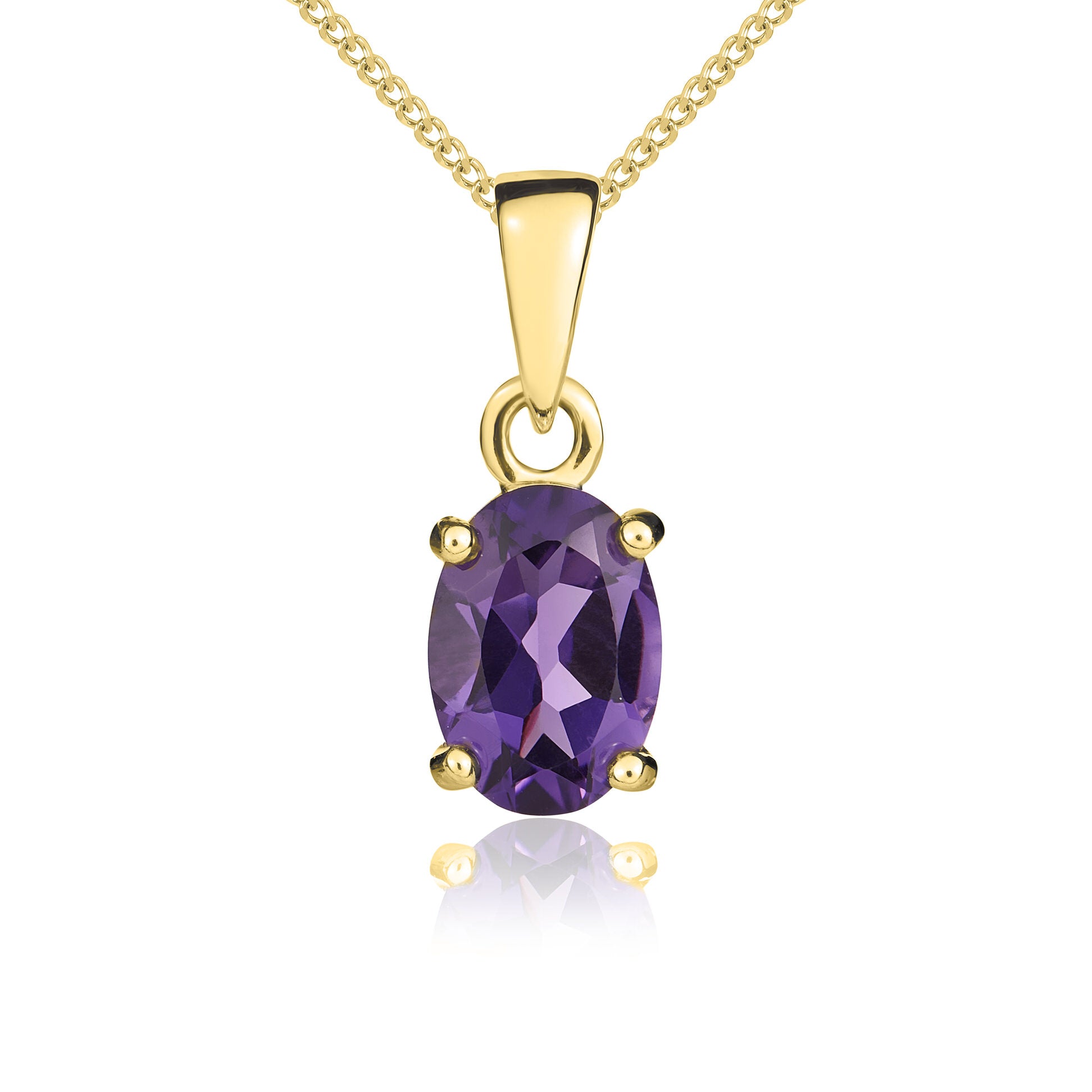 9ct Yellow Gold 7x5mm Oval Amethyst Claw Set Pendant