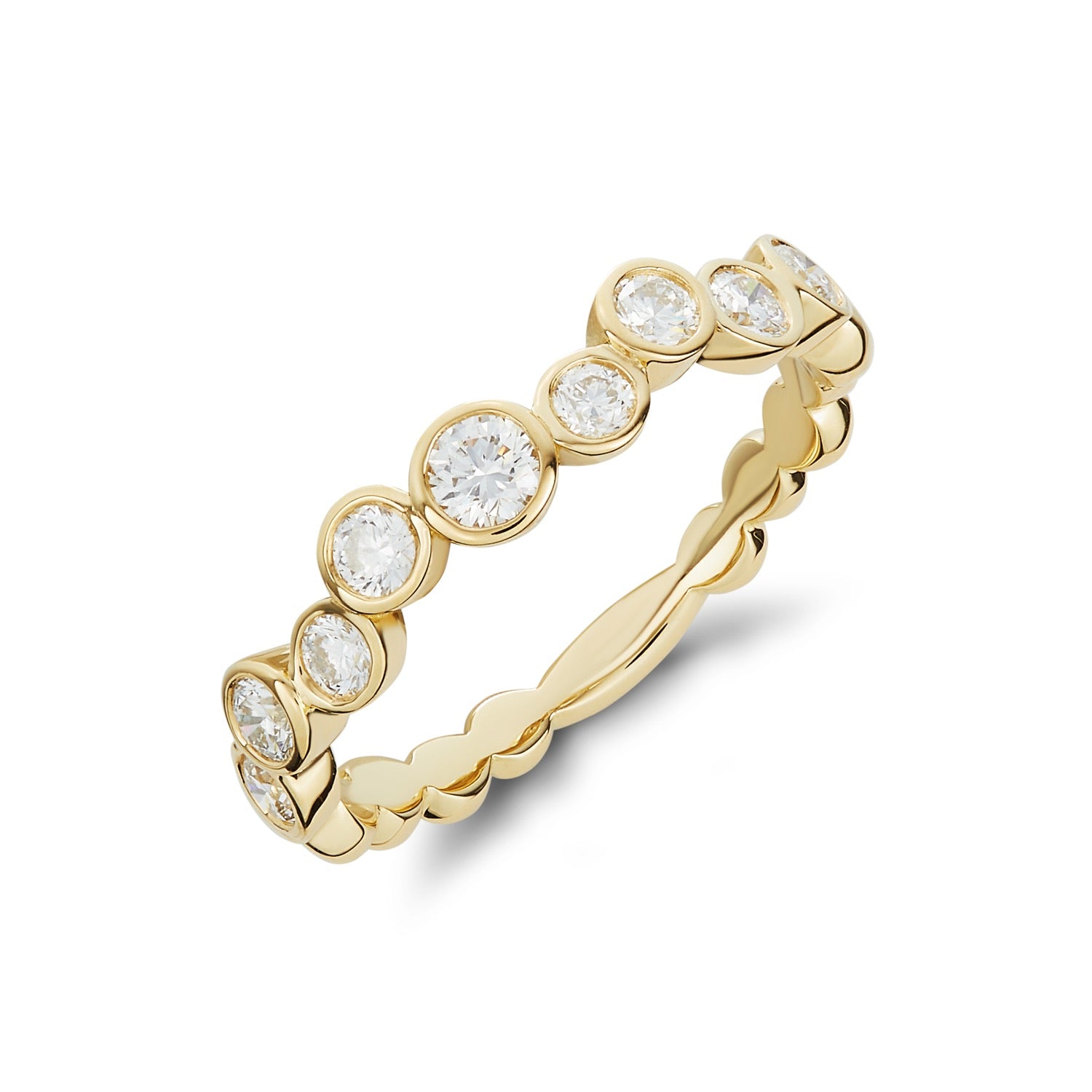 18ct Yellow Gold Round Diamond 'bubble' Rubover Band