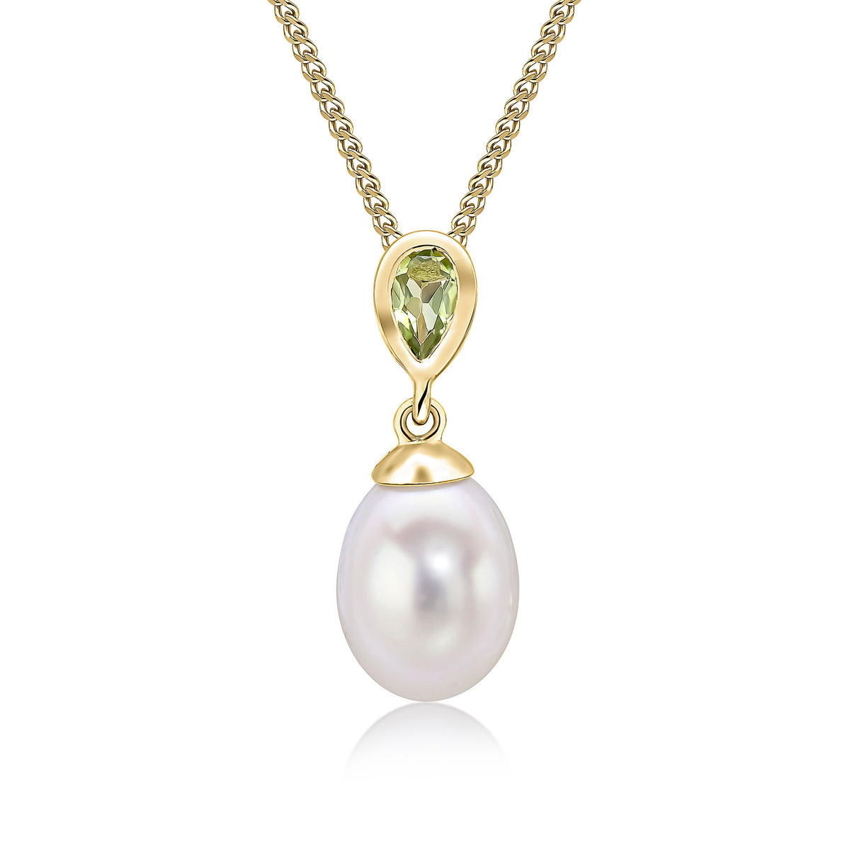 9ct Yellow Gold Pearl & Single Pear Shape Peridot Drop Pendant