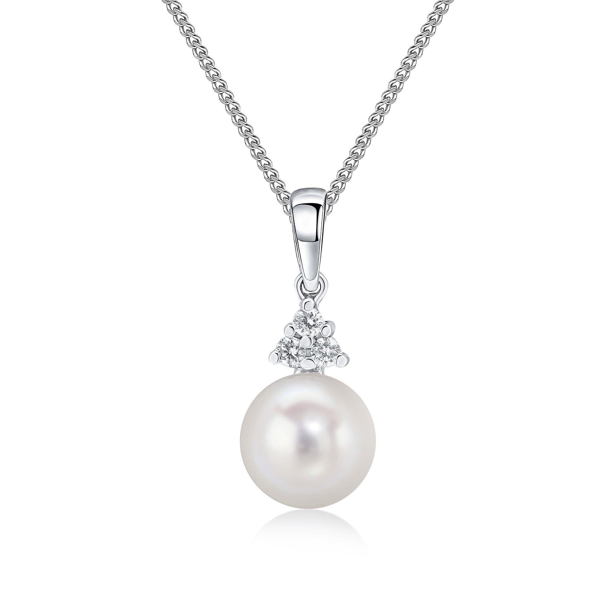 18ct White Gold Freshwater Cultured Pearl and Diamond Trefoil Pendant