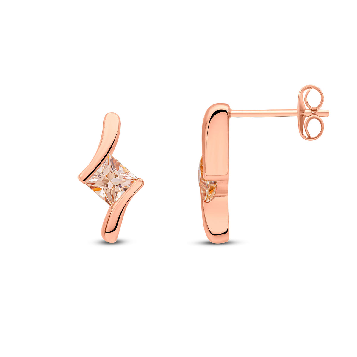 9ct Rose Gold Square Morganite Fancy Studs