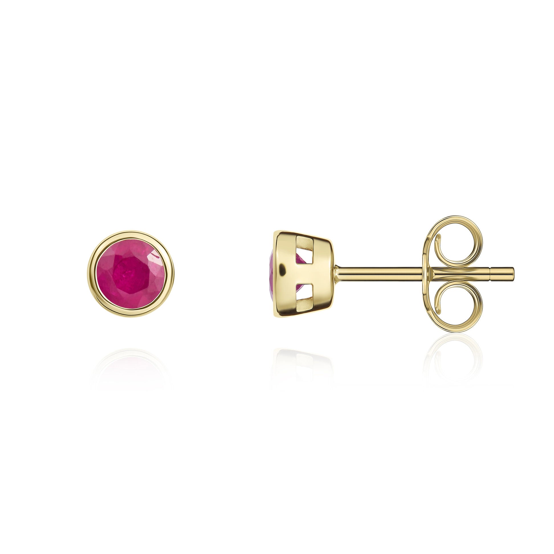 9ct Yellow Gold 3mm Round Ruby Rubover Earrings