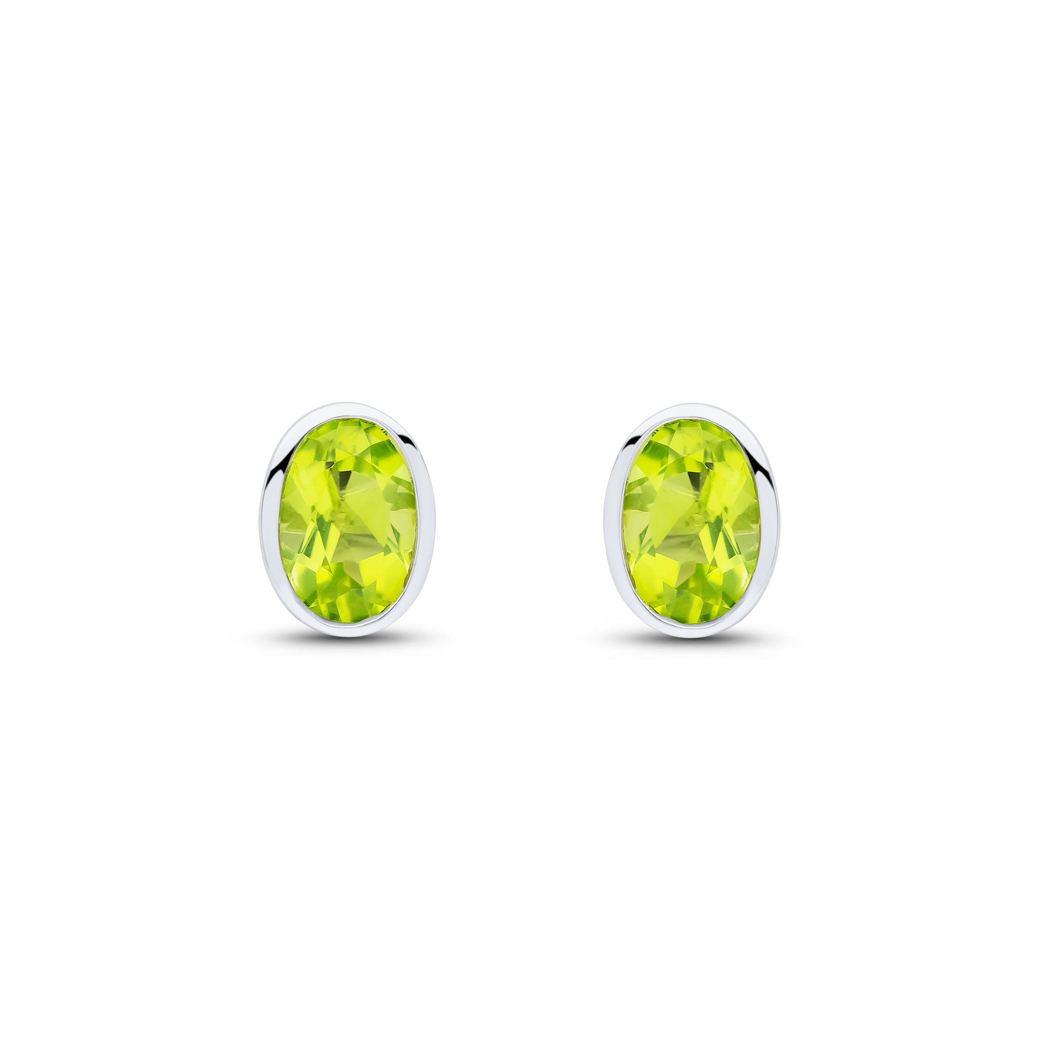 9ct White Gold 7x5 Oval Peridot Rubover Earstuds