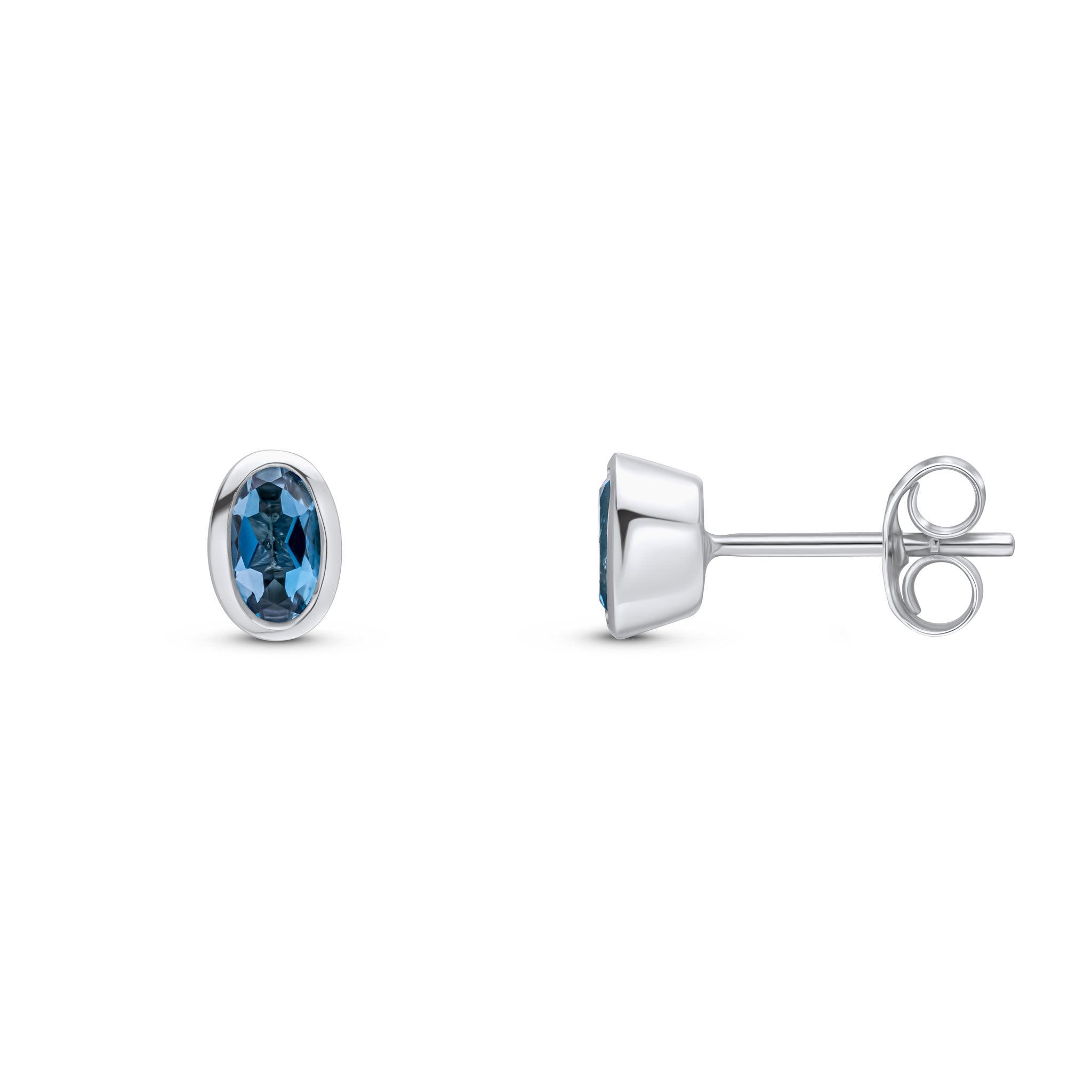 9ct white gold 5 x 3mm oval London Blue Topaz rubover Earrings