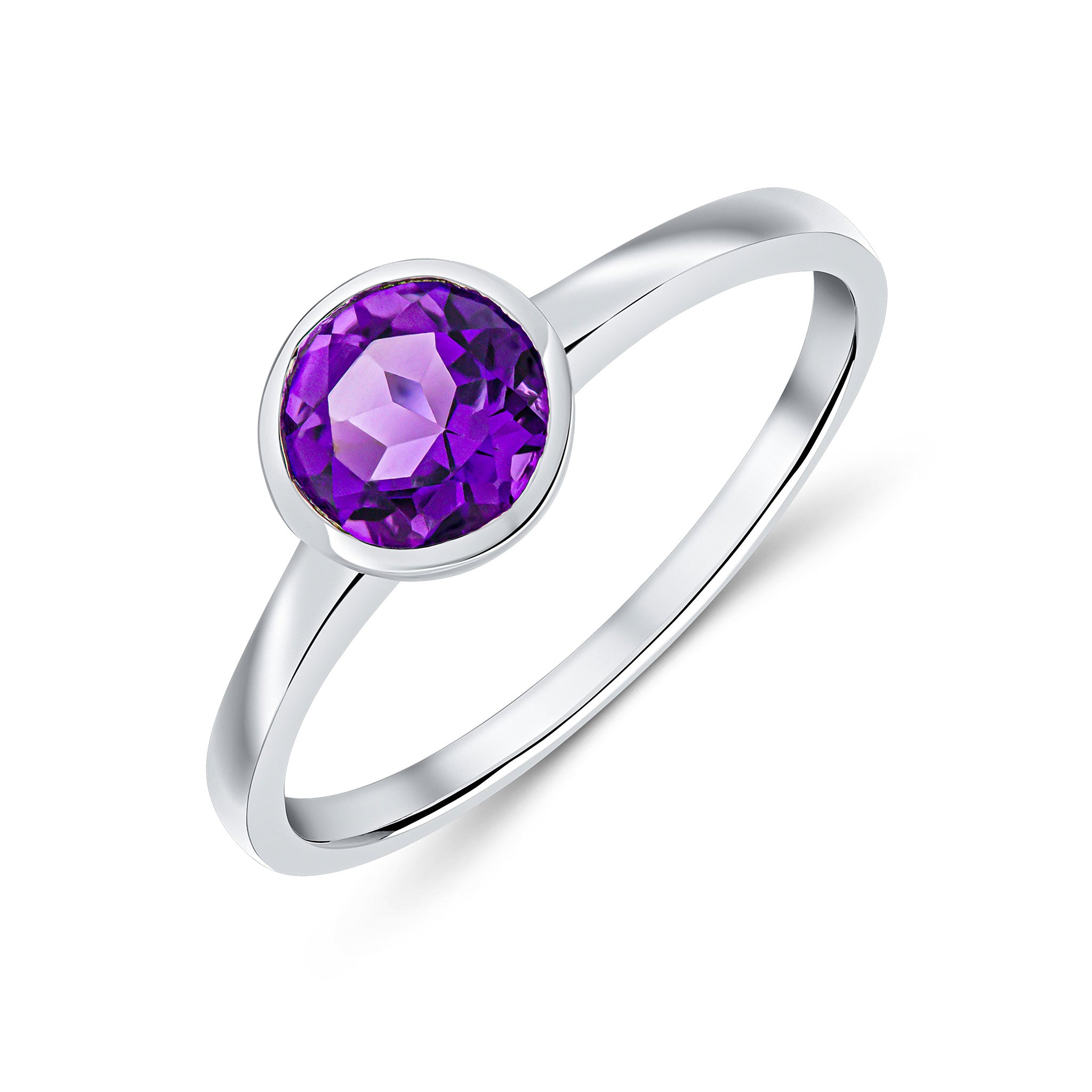 9CT WG 6MM ROUND AMETHYST RUBOVER SINGLE STONE RING 1