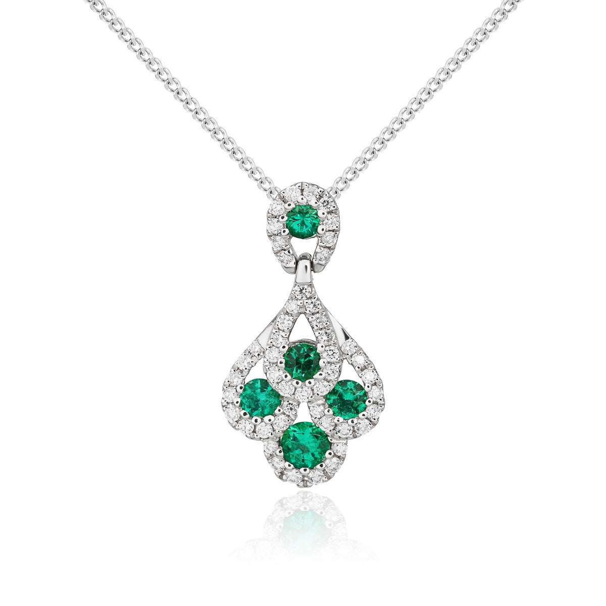 18ct White Gold Round Emerald and Diamond 'peacock' Pendant