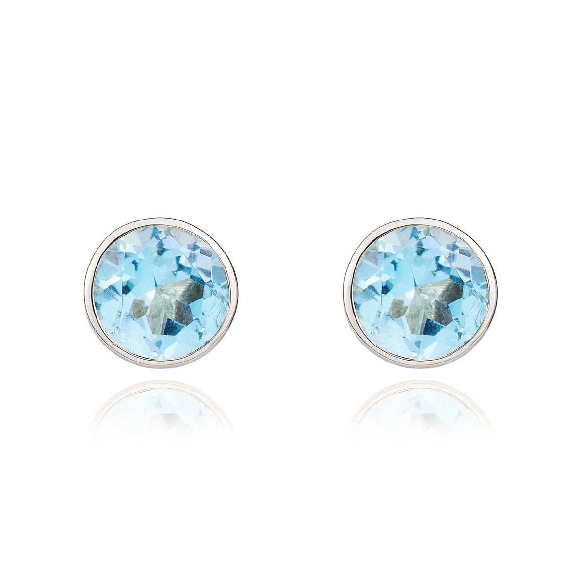 9ct White Gold 5mm Round Swiss Blue Topaz Rubover Stud Earrings