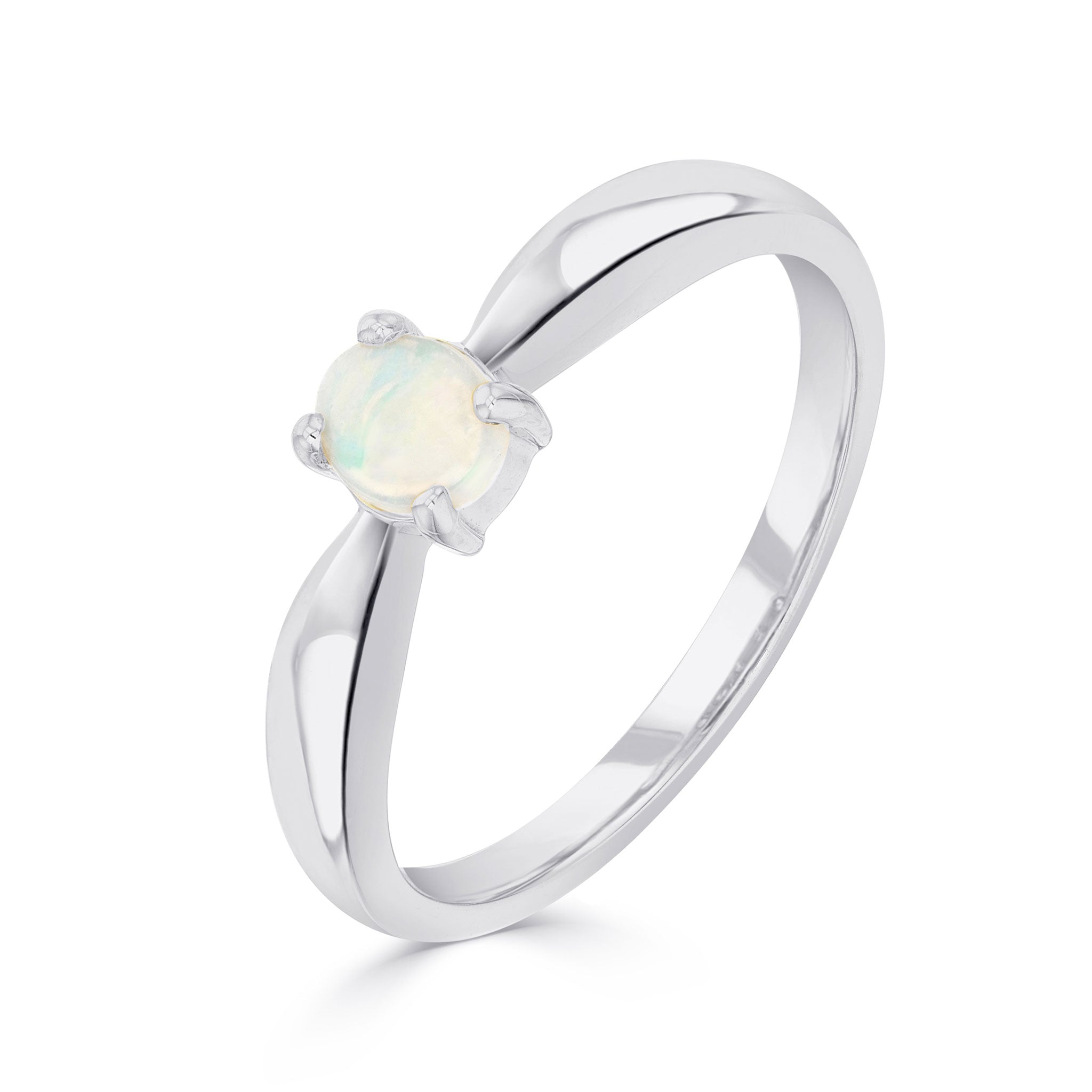 9ct White Gold 5x4mm Oval Opal 4 Claw Single Stone Ring