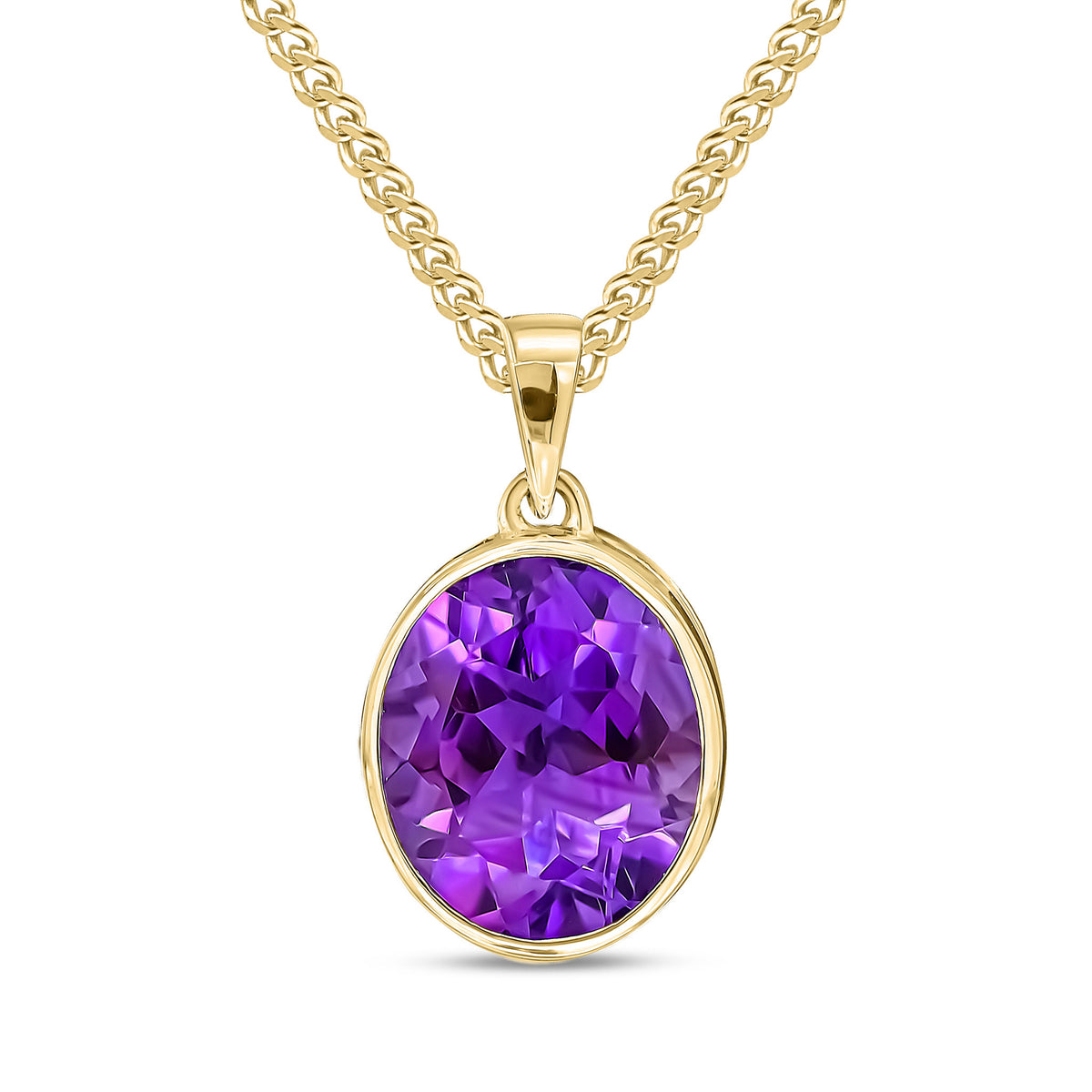 9ct Yellow Gold Oval Amethyst Rubover Pendant