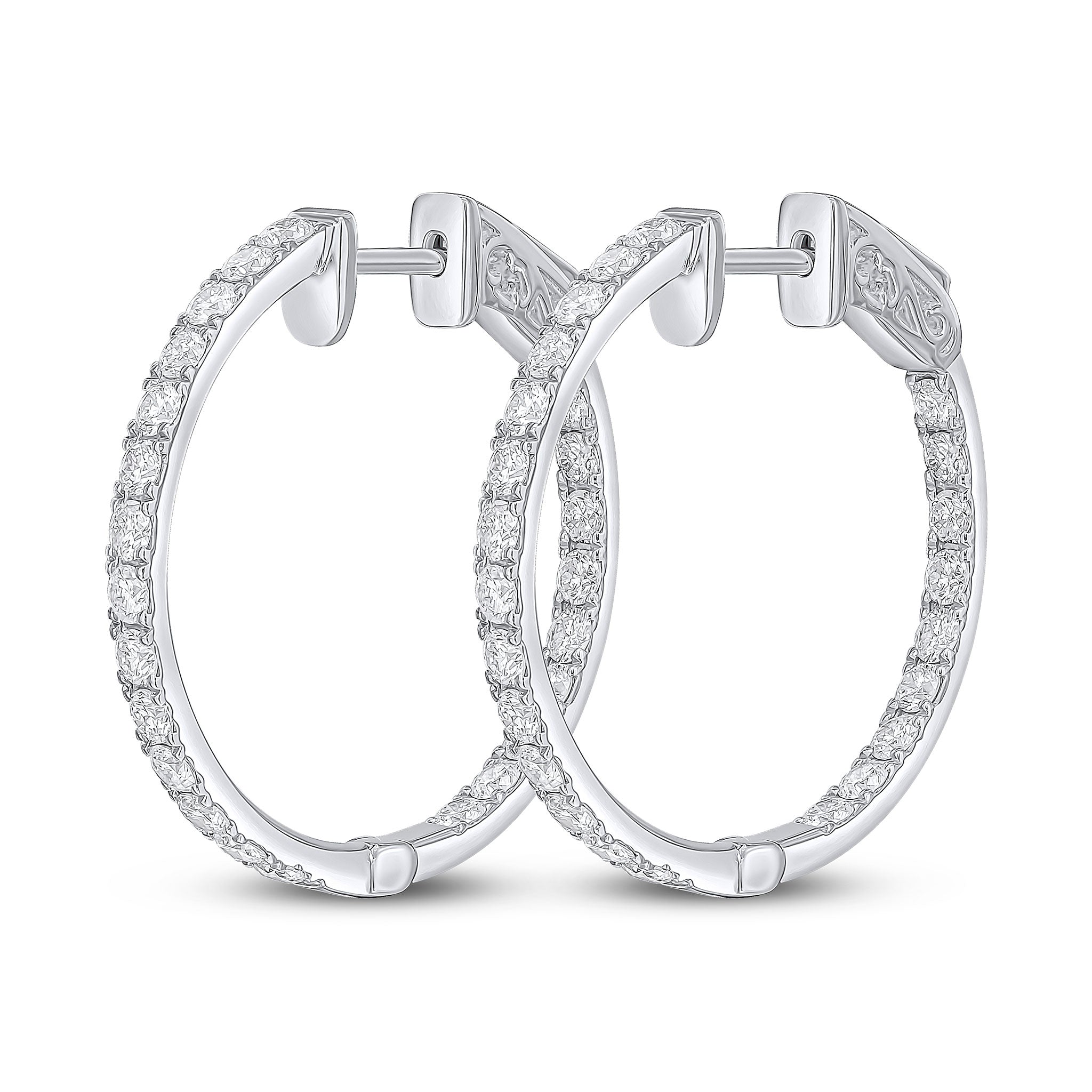 18ct White Gold Round Diamond Claw Set Full Hoop Earrings 1.50ct