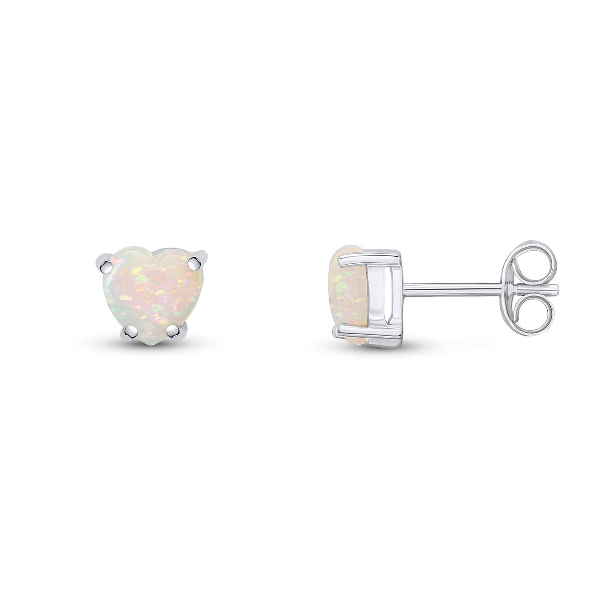 9ct White Gold 6mm Heartshape Opal Claw Set Earrings