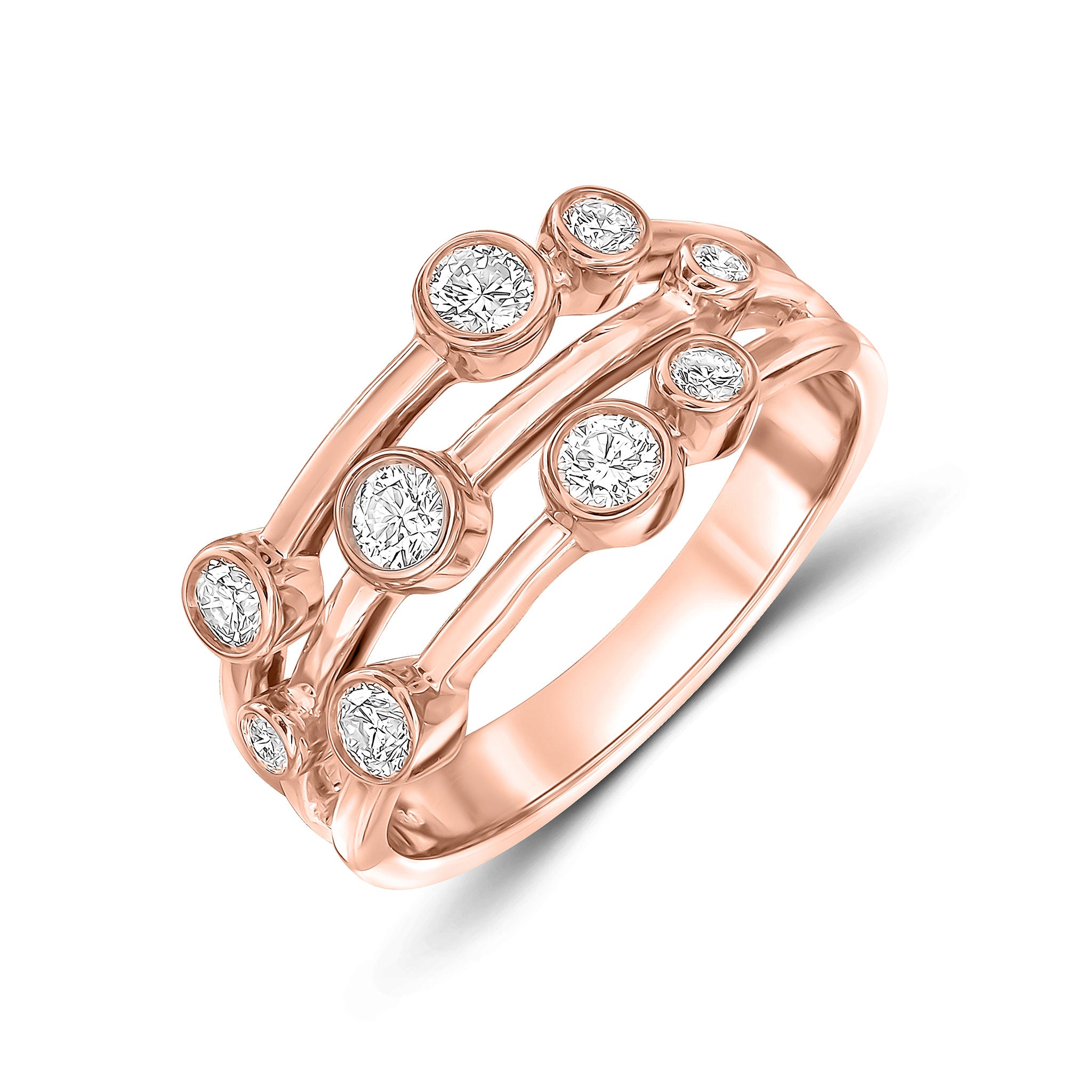 18ct Rose Gold Round Diamond 3 Row Bubble Ring 0.50ct Total