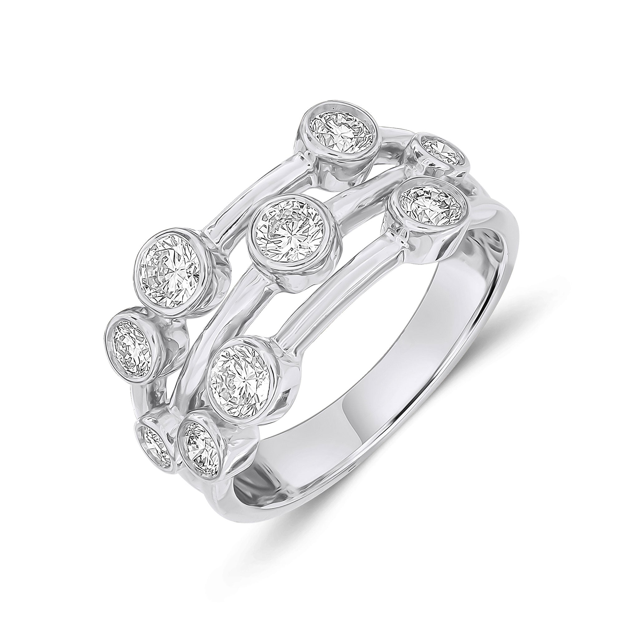 Platinum Diamond 3 Row Bubble Ring 1.00ct Total