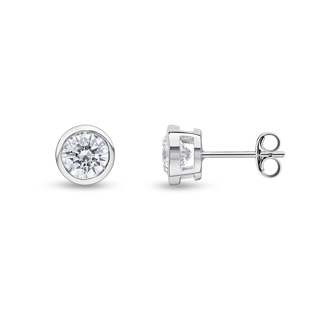 9ct White Gold 6mm Round CZ Rubover Earrings