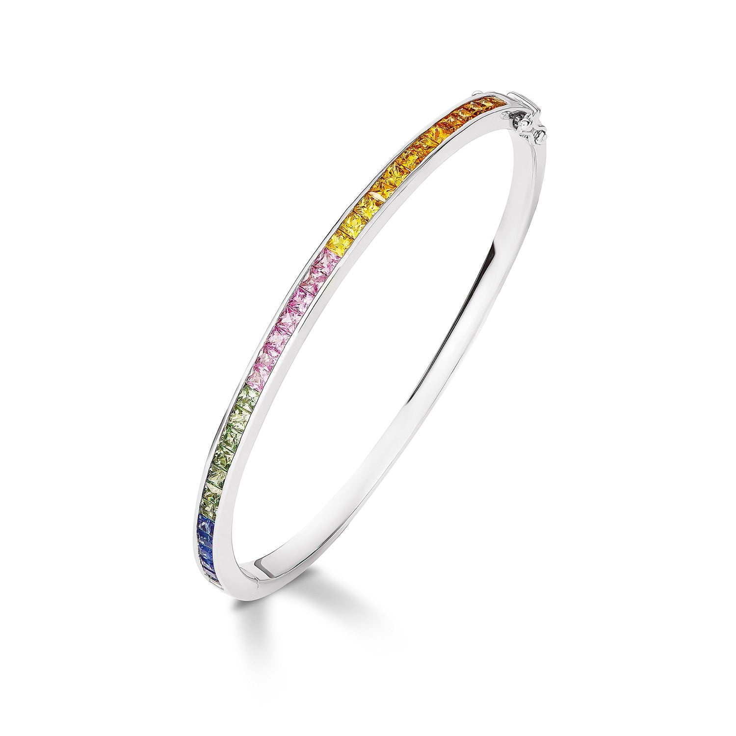 9ct White Gold Square Multi-Sapp Bangle