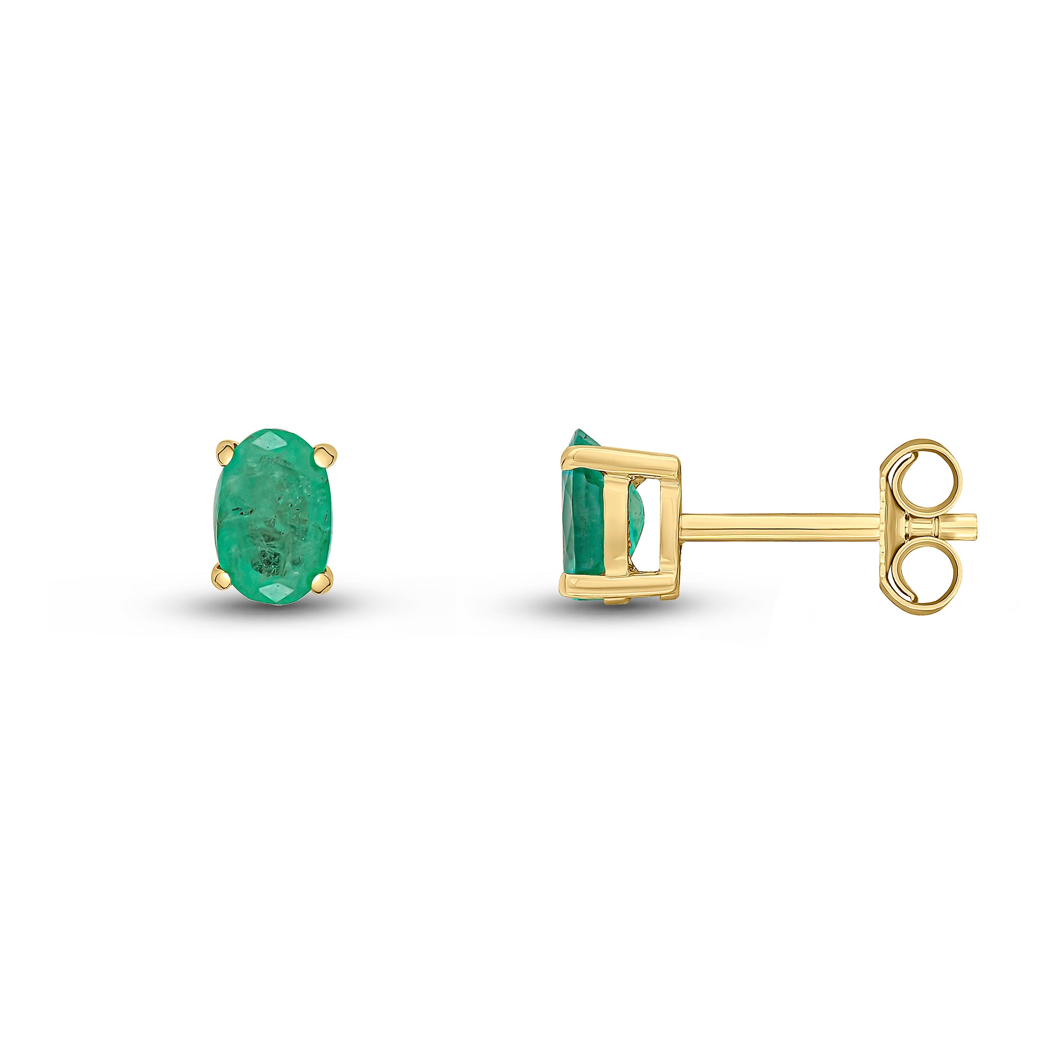 9ct yellow gold 6 x 4 mm oval Emerald Claw Set Earrings