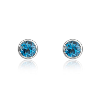 9ct white gold 3mm Round London Blue Topaz rubover Stud Earrings