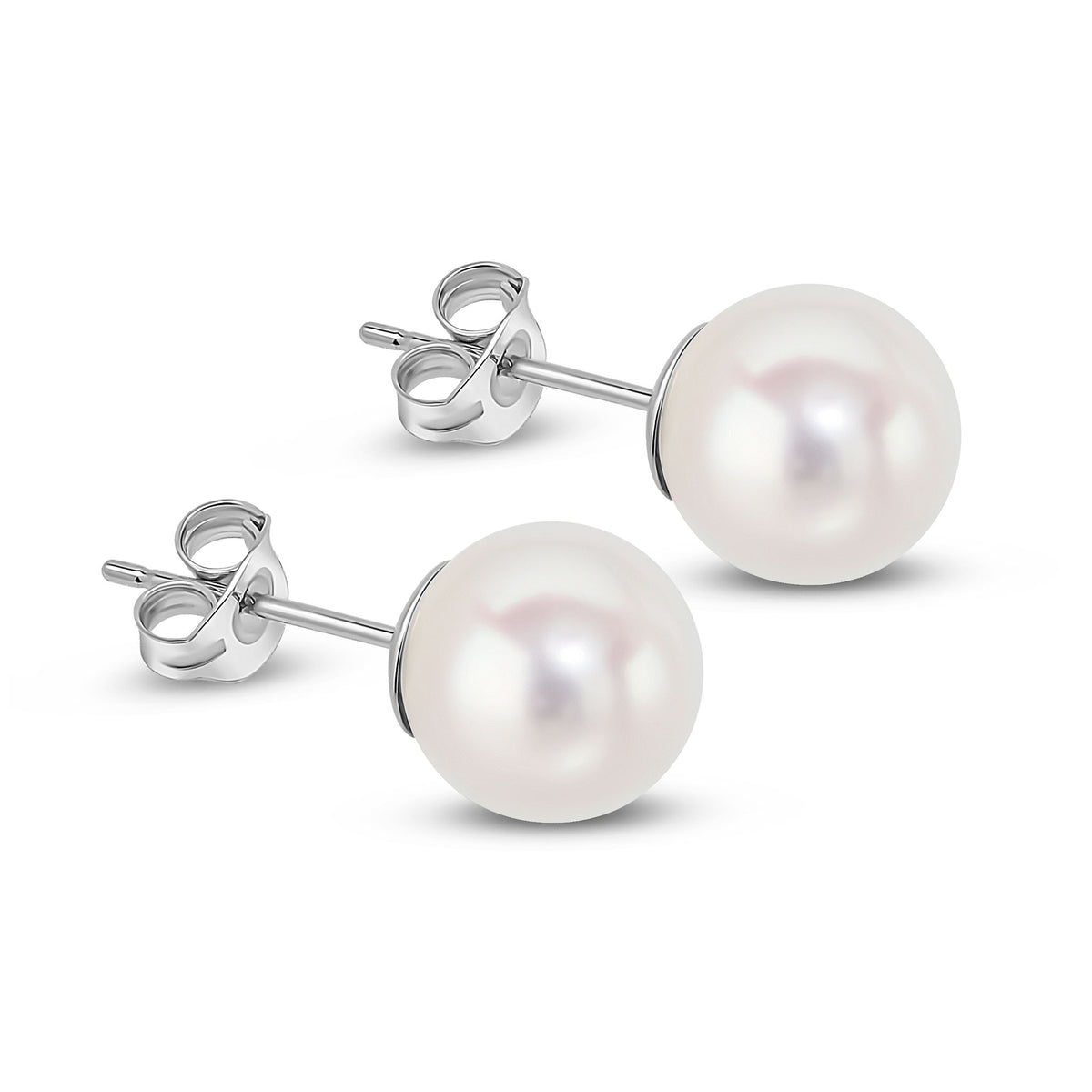 9ct White Gold 8mm Freshwater Round Pearl Stud Earrings
