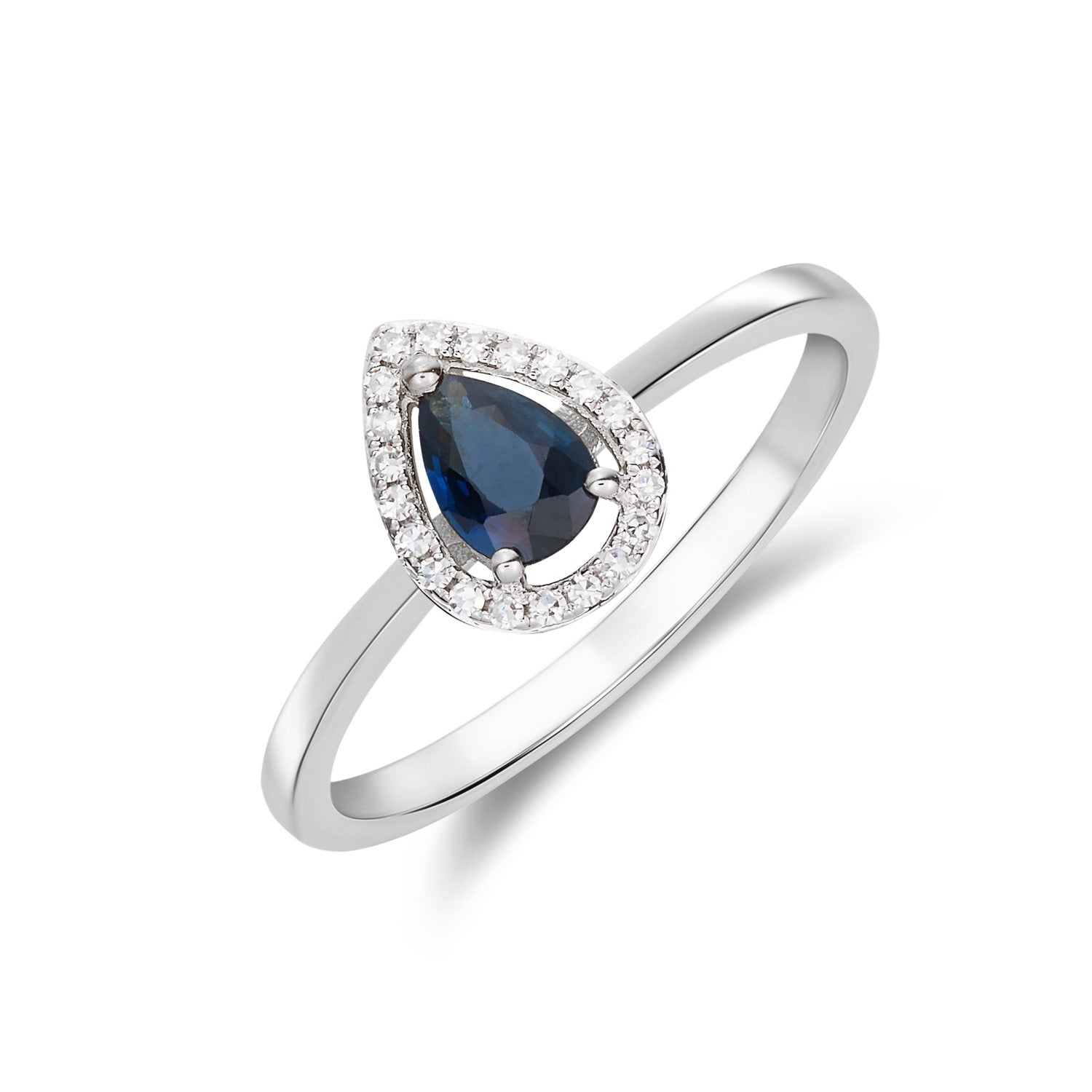 9CT WG 6X4 PEARSHAPE SAPPHIRE & DIAMOND HALO CLAW CLUSTER RING 1