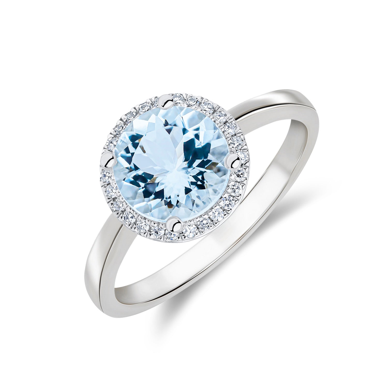 9WG 8MM ROUND AQUA & DIAMOND MICRO SET CLUSTER RING 1