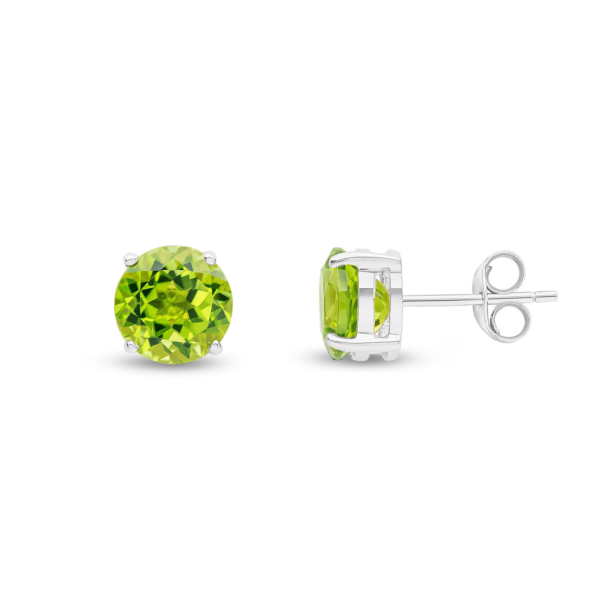 9ct White Gold 7mm Round Peridot Claw Set Earrings