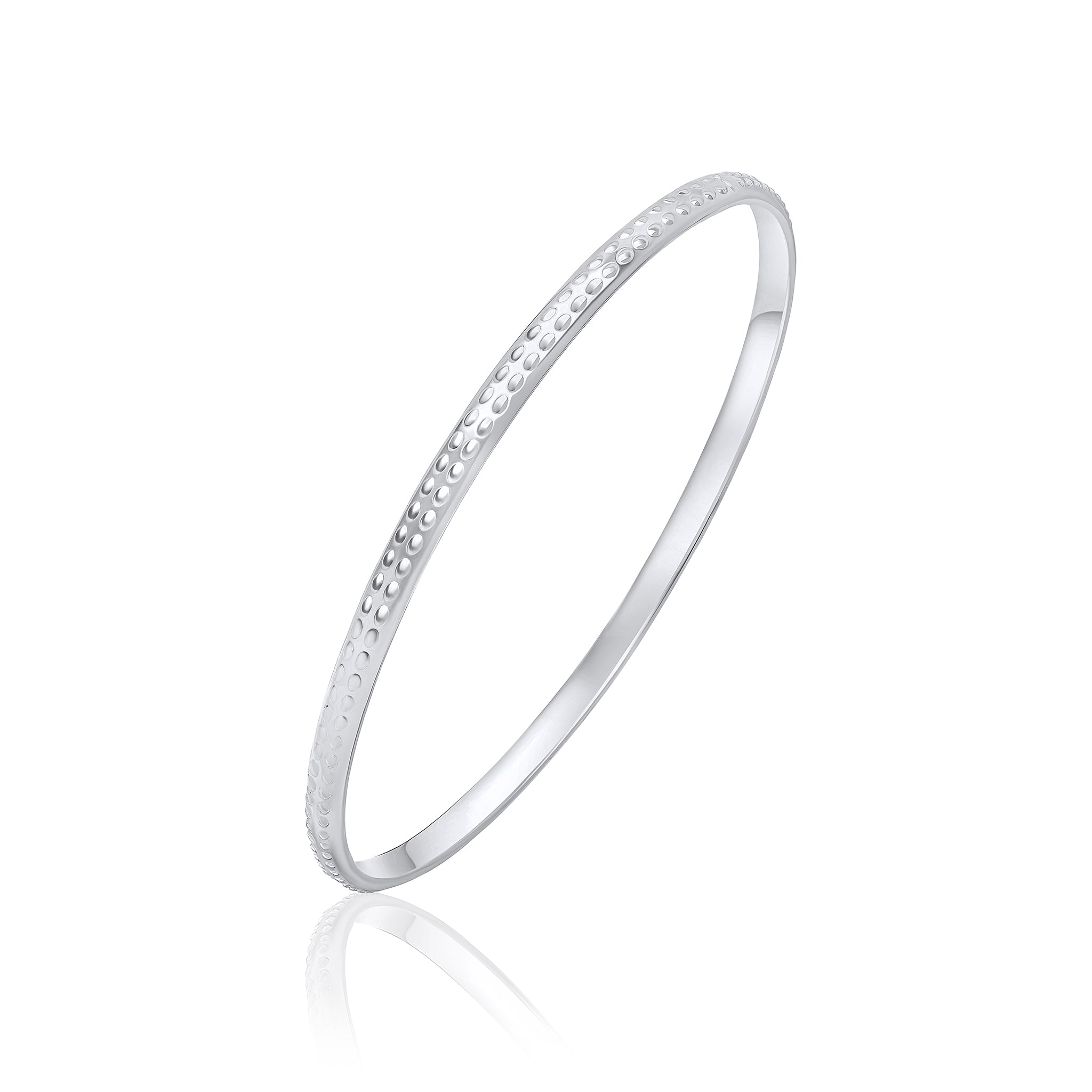 Silver 3mm Round Court Bangle with Oval Beaded Design