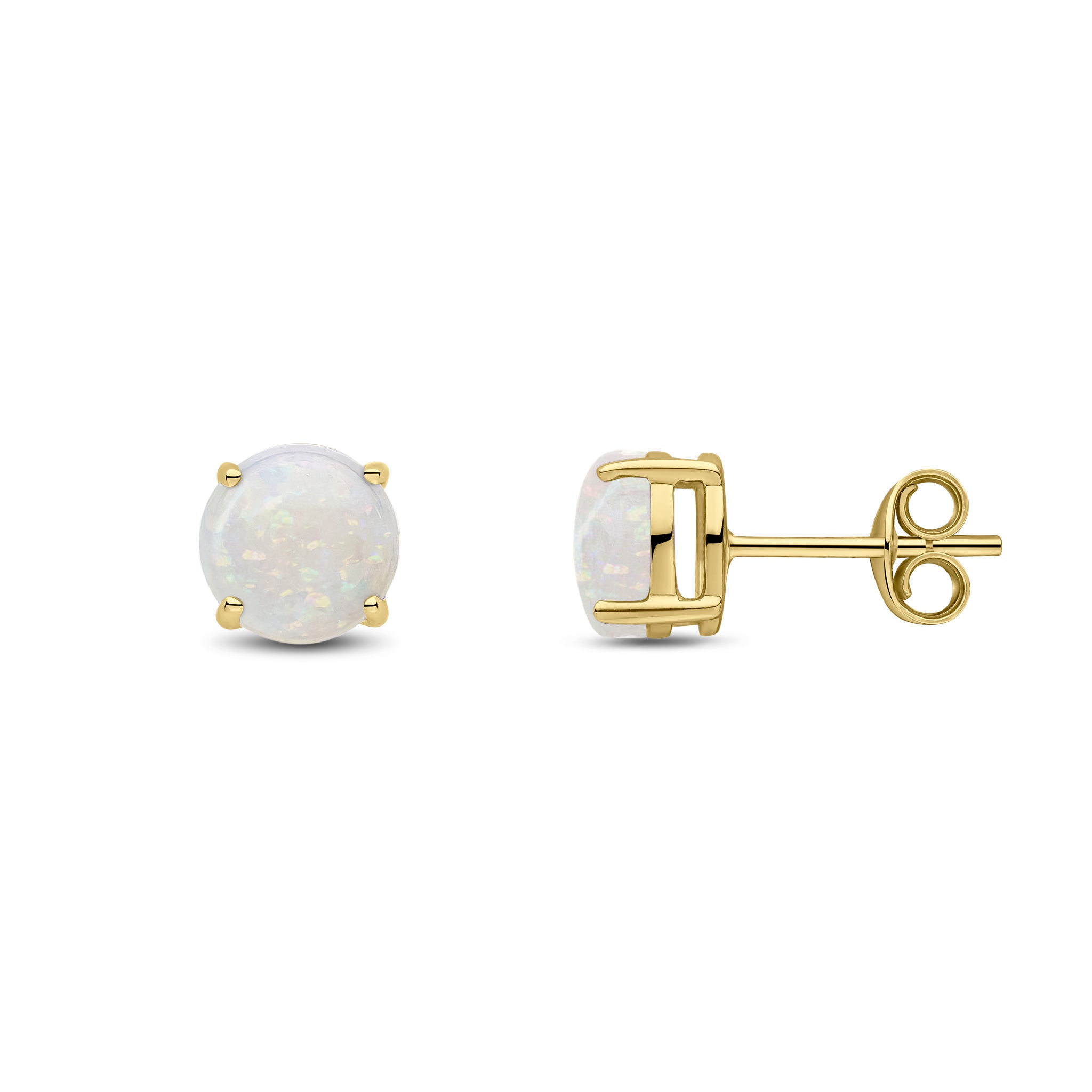 9ct Yellow Gold 7mm Round Opal Claw Set Earrings