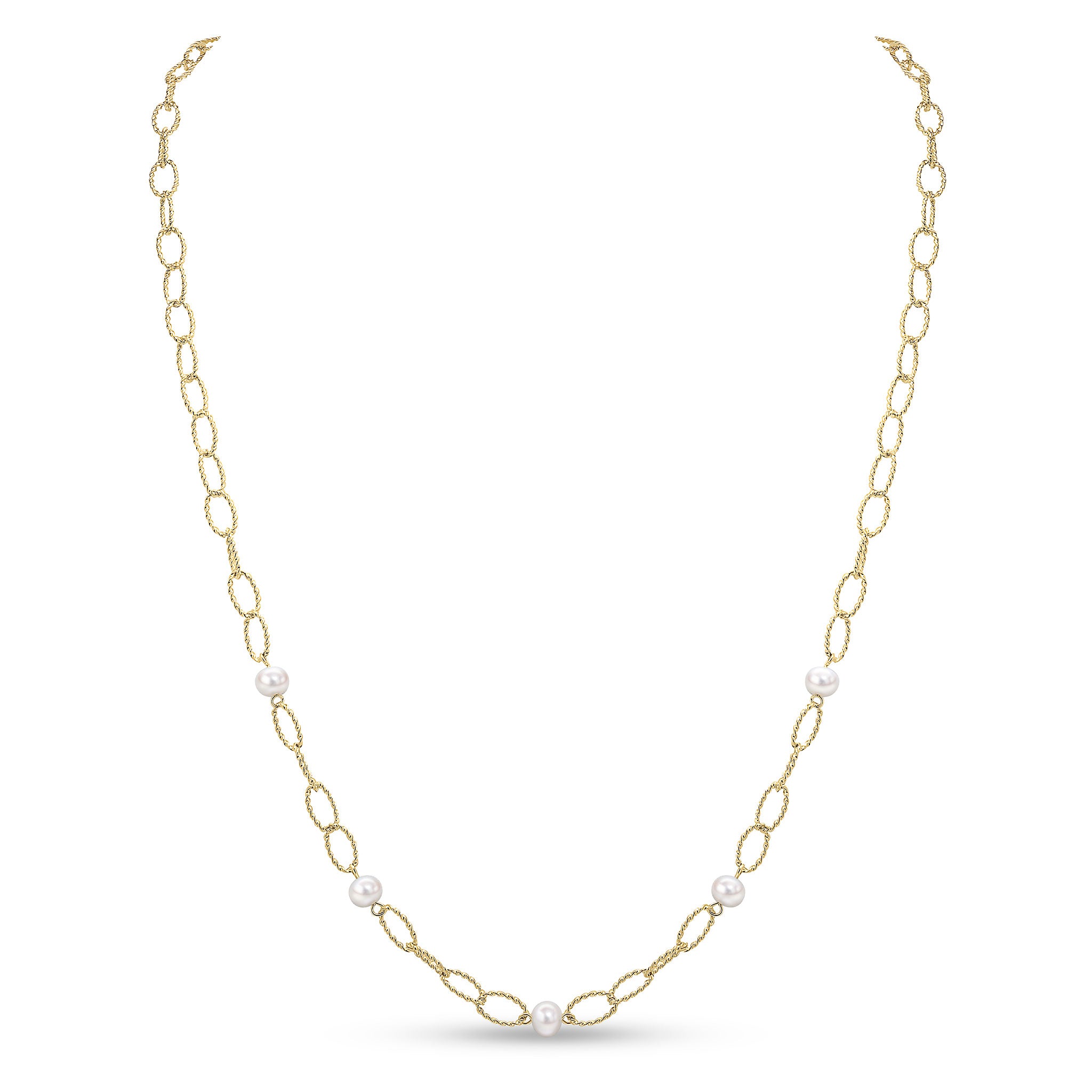 9ct Yellow Gold F W Prl & Twist Links Necklace 24"