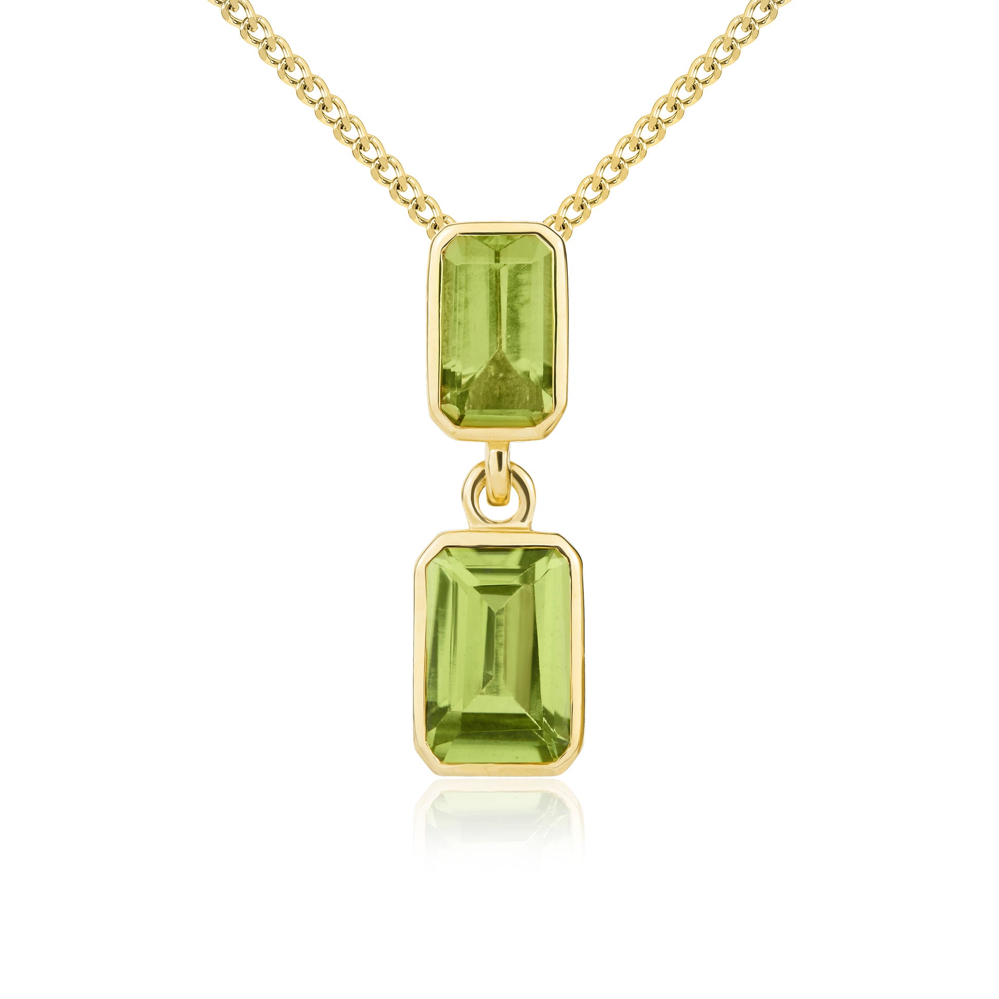 9ct Yellow Gold Octagon Peridot 2 Stone Rubover Pendant