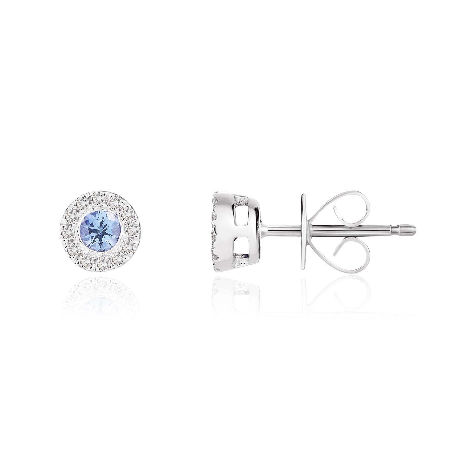 18ct White Gold 3mm Round Tanzanite and Diamond Microset Cluster Earrings