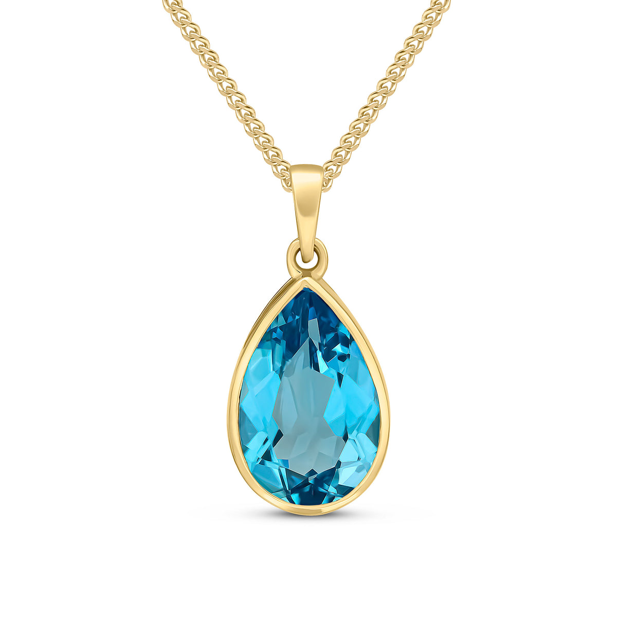 9ct Yellow Gold 14x9 Pear Shape Swiss Blue Topaz Rubover Pendant