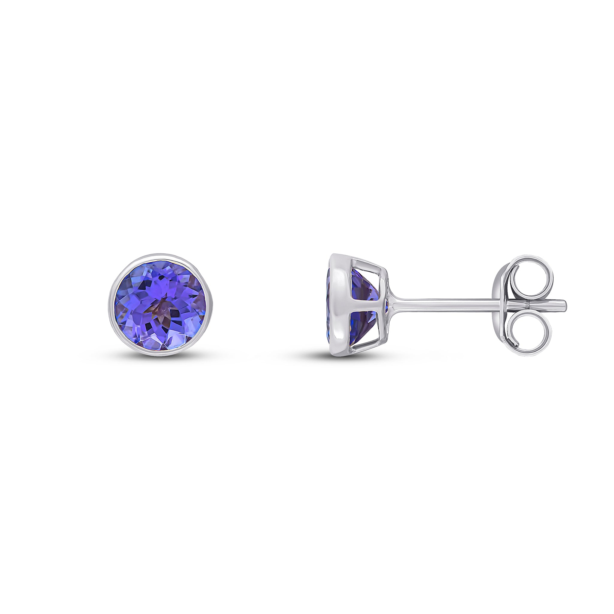 9ct white gold 5mm Round Tanzanite rubover Stud Earrings