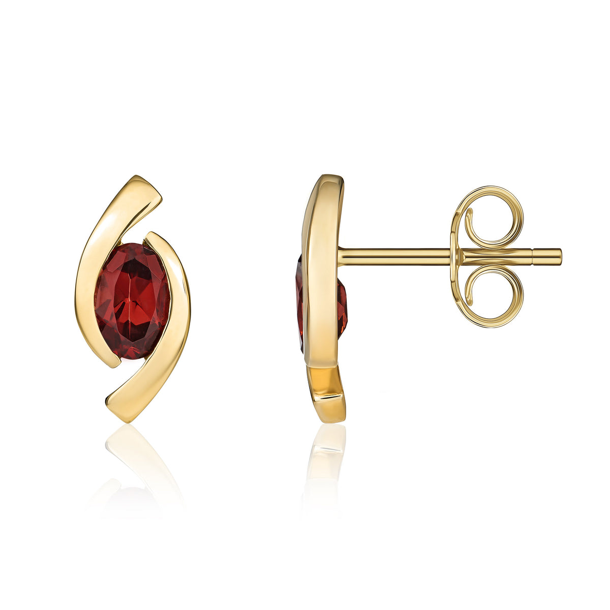9ct Yellow Gold 6x4 Oval Garnet 'eye' Stud Earrings