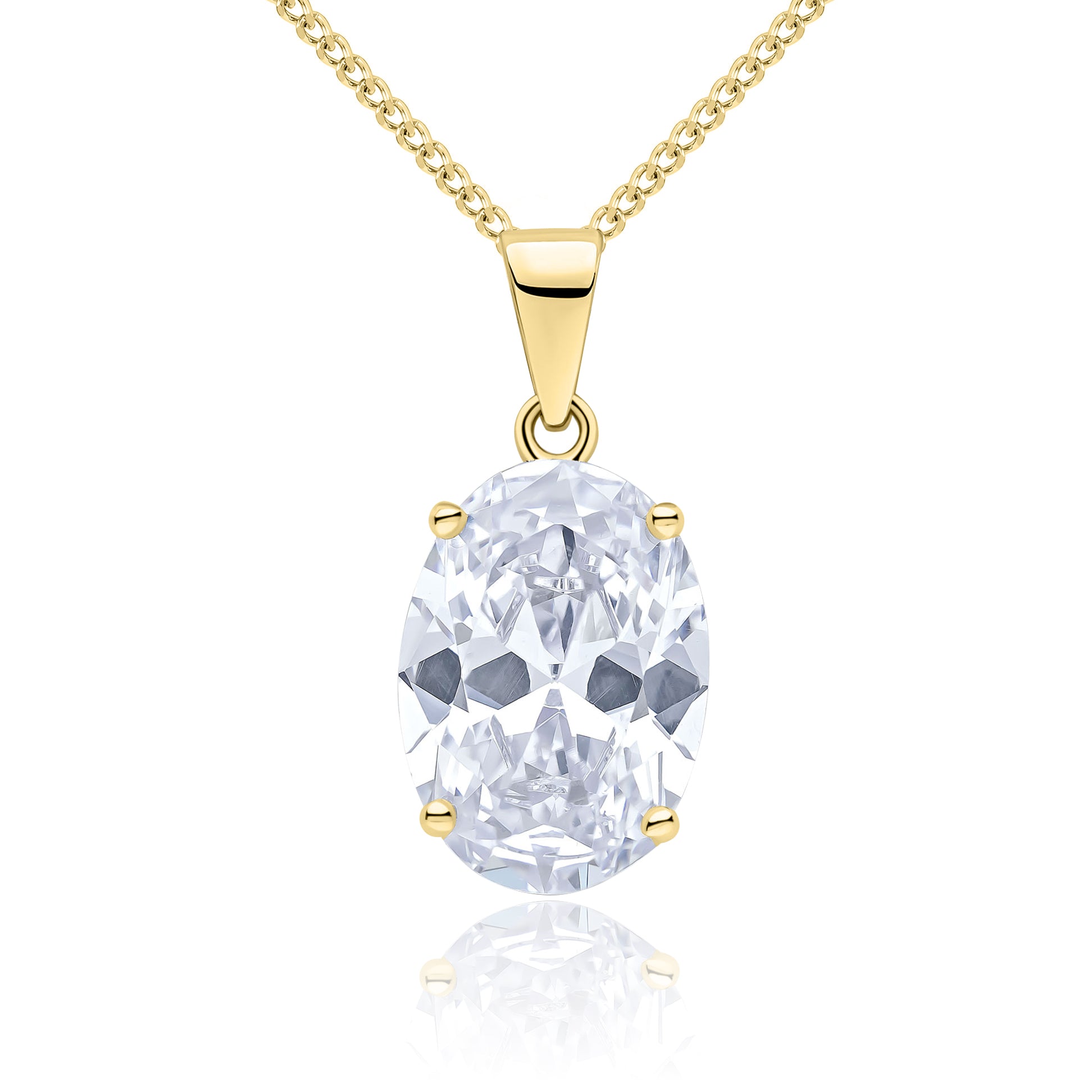9ct Yellow Gold 14x10 Oval CZ Claw Set Pendant