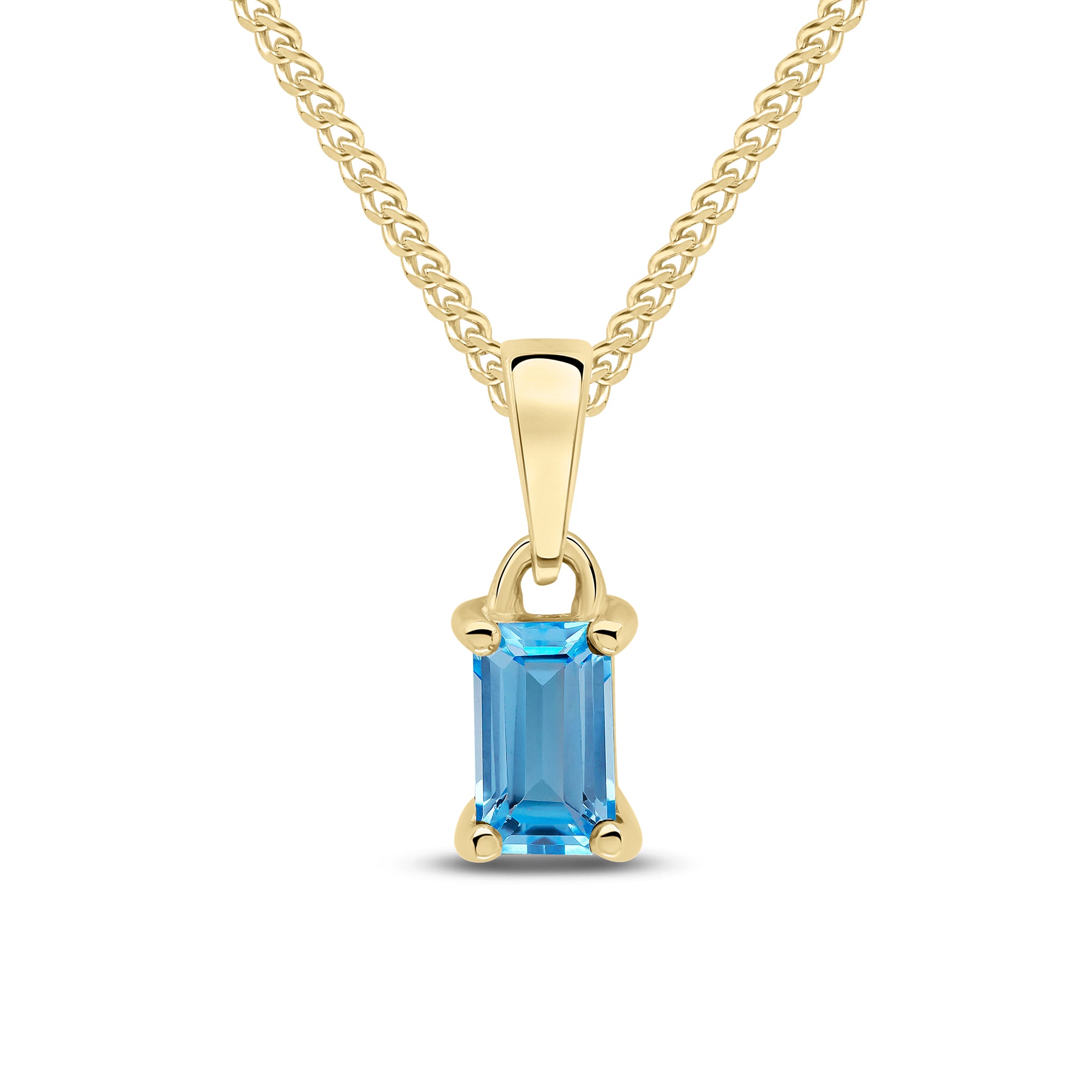 9ct Yellow Gold 5x3mm Octagon Swiss Blue Topaz Claw Set Pendant