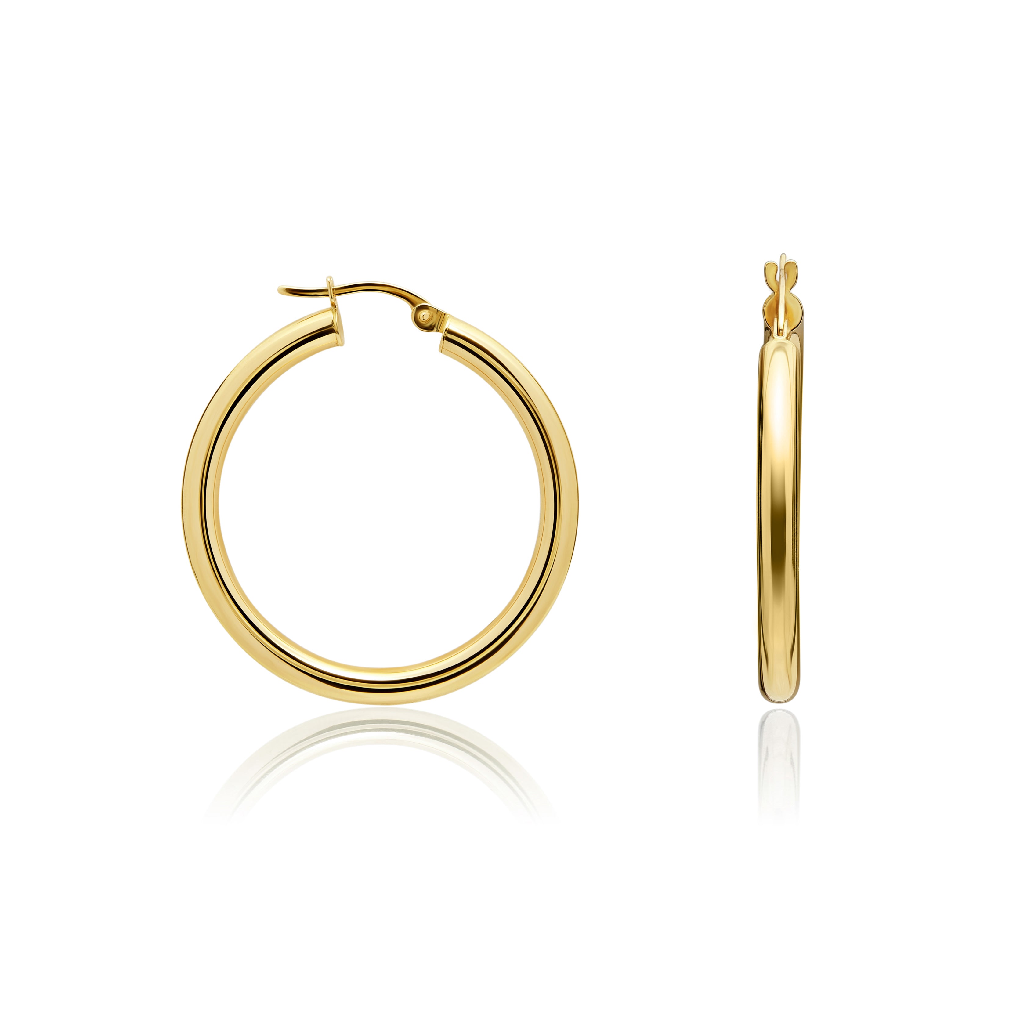 9ct yellow gold 3mm Tube Polished Hoop Earrings - 26mm Diameter