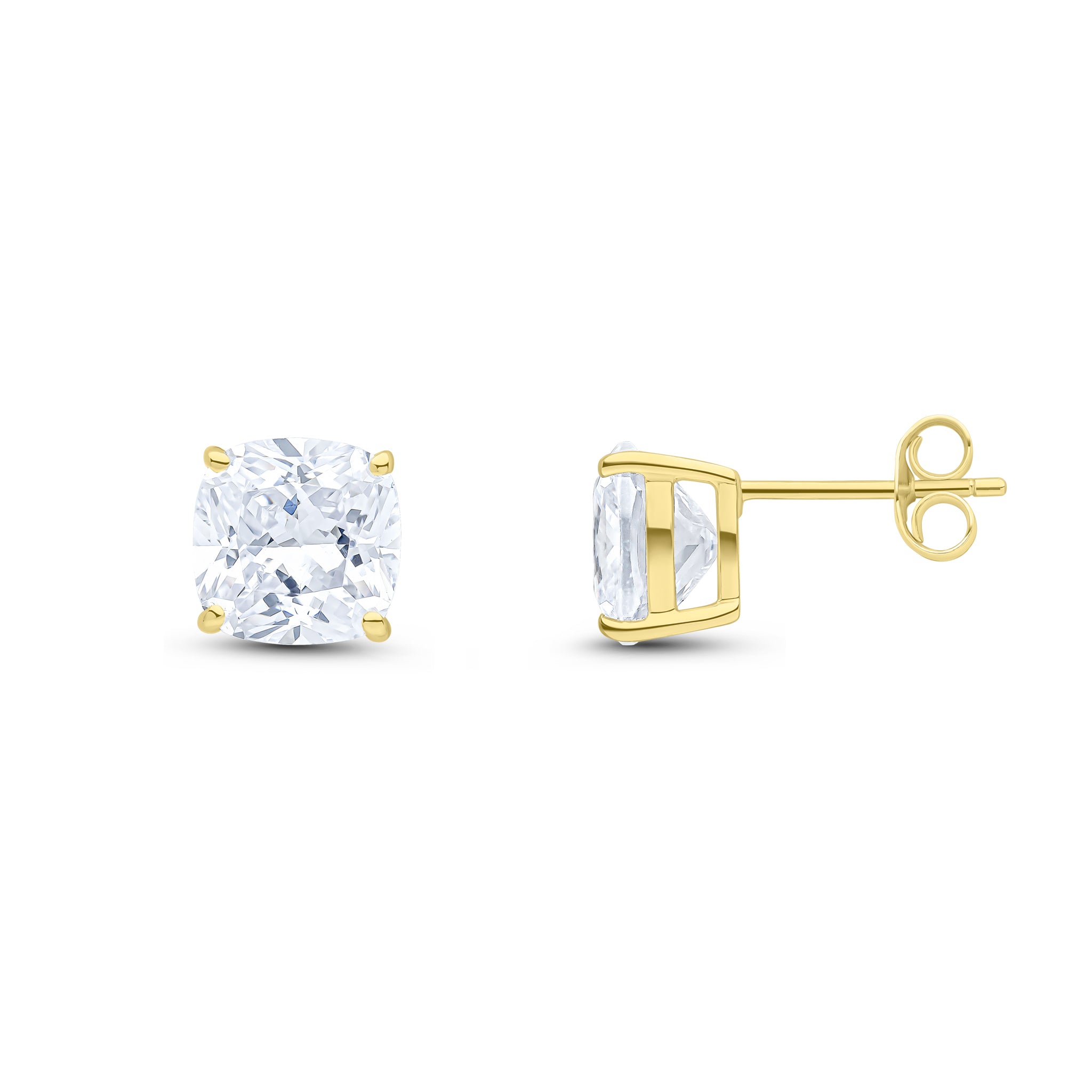 9ct Yellow Gold 8mm Cushion CZ Claw Set Earrings