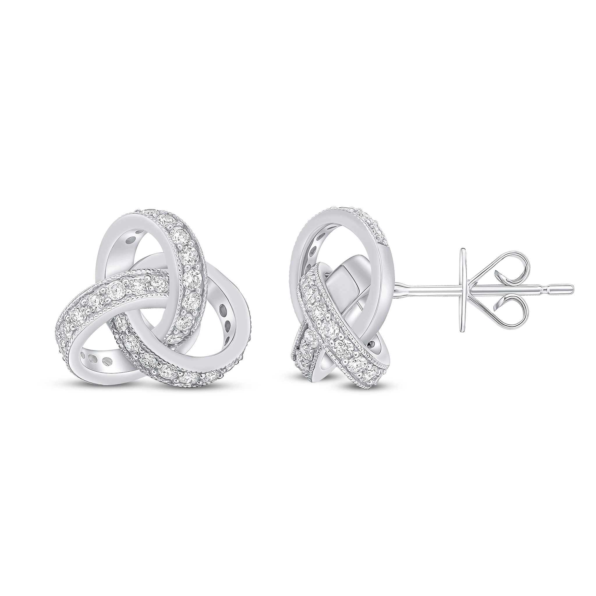 18ct White Gold Round Diamond Grain Set Knot Stud Earrings Large