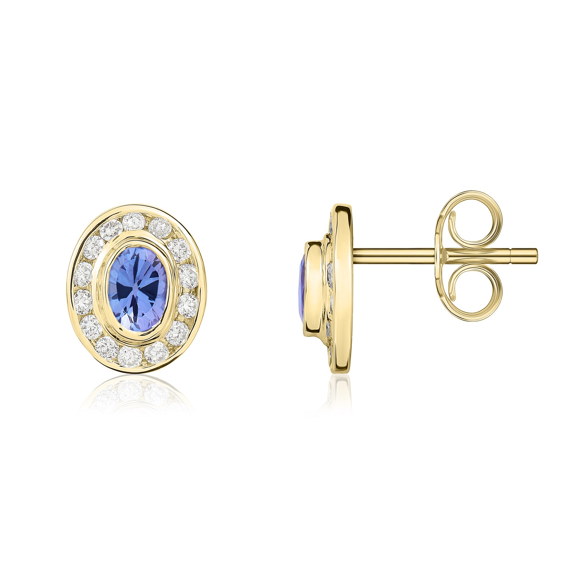 9ct Yellow Gold Oval Tanzanite & Diamond Cluster Er