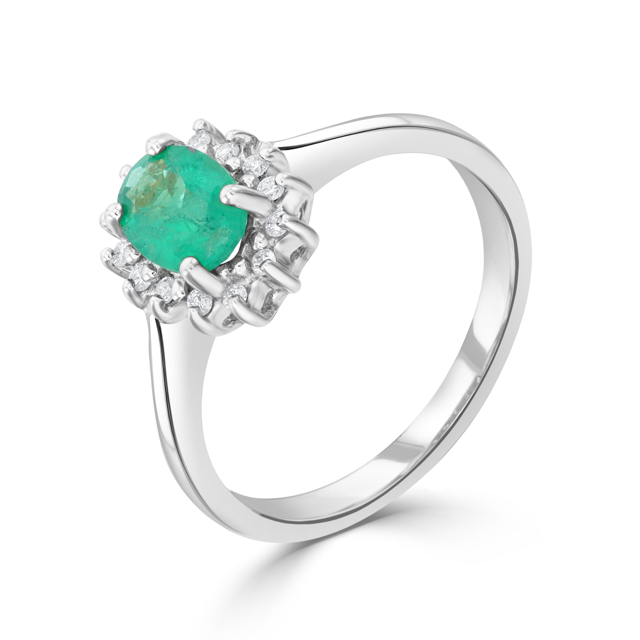 9CT WG 7X5 OVAL EMERALD & DIAMOND CLAW SET CLUSTER RING 1