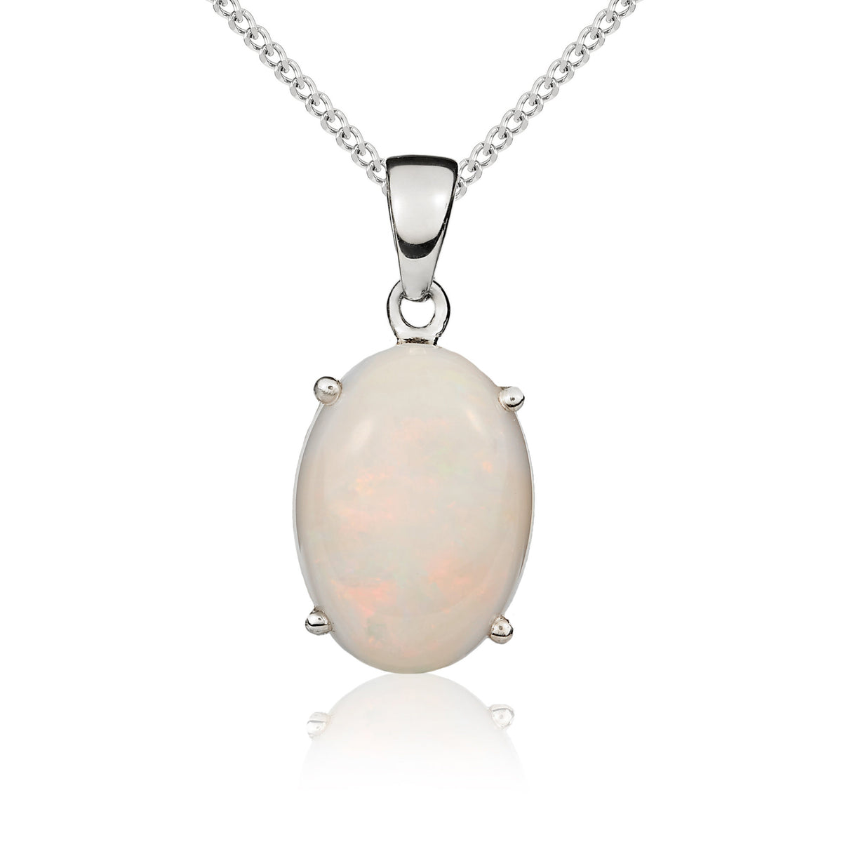 9ct White Gold 14x10 Oval Opal Claw Set Pendant