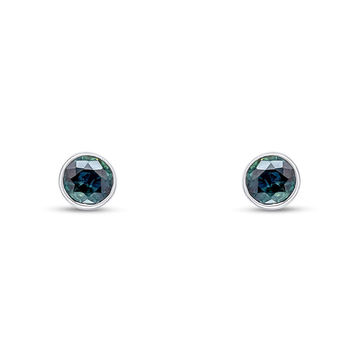 9ct White Gold 5mm Round Sapphire Rubover Stud Earrings